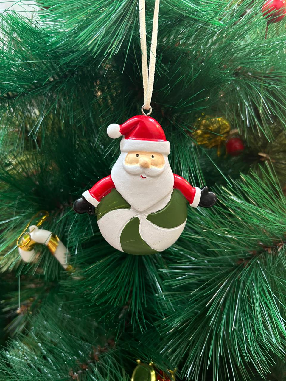 Santa on a Wheel Ornament- Green