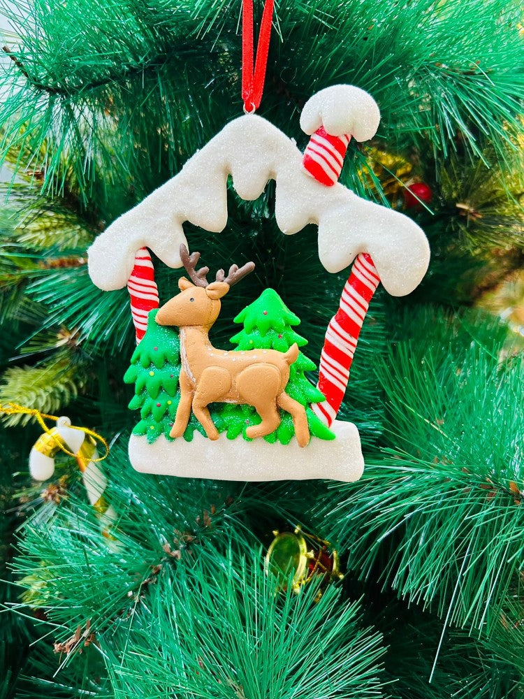 Reindeer in a Hut Ornament