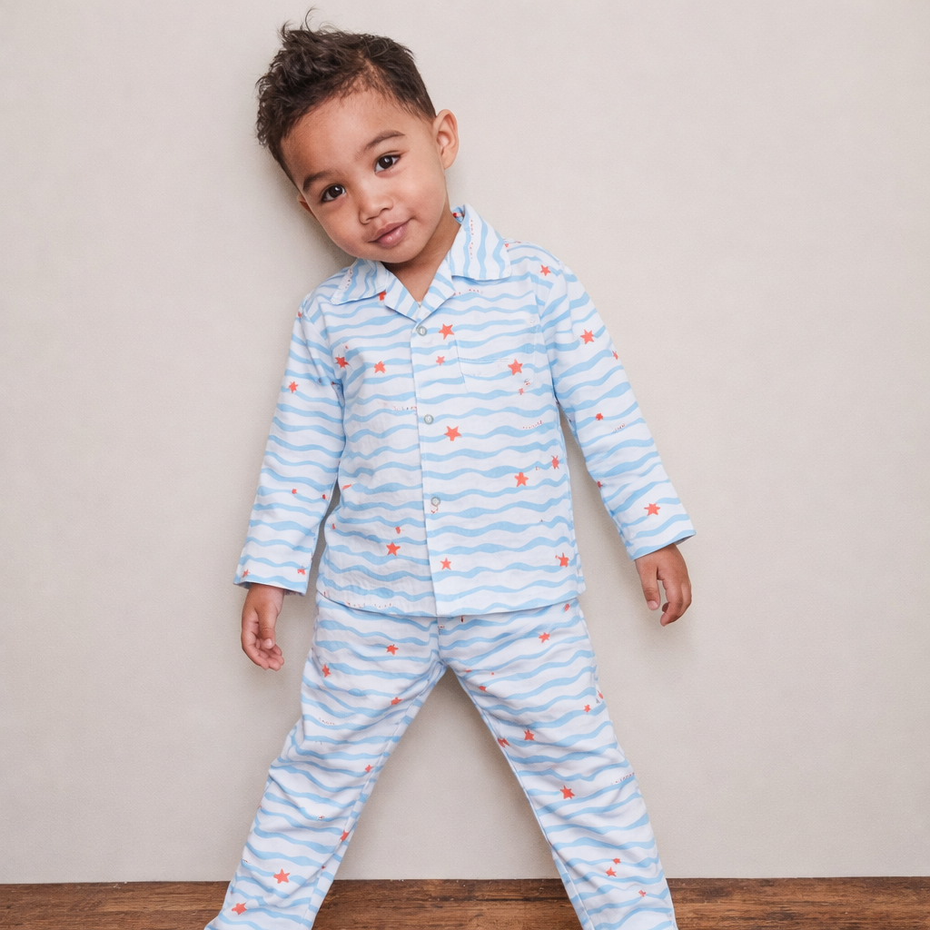 Kids Cotton Nightsuit - Multiple Designs - Waves design