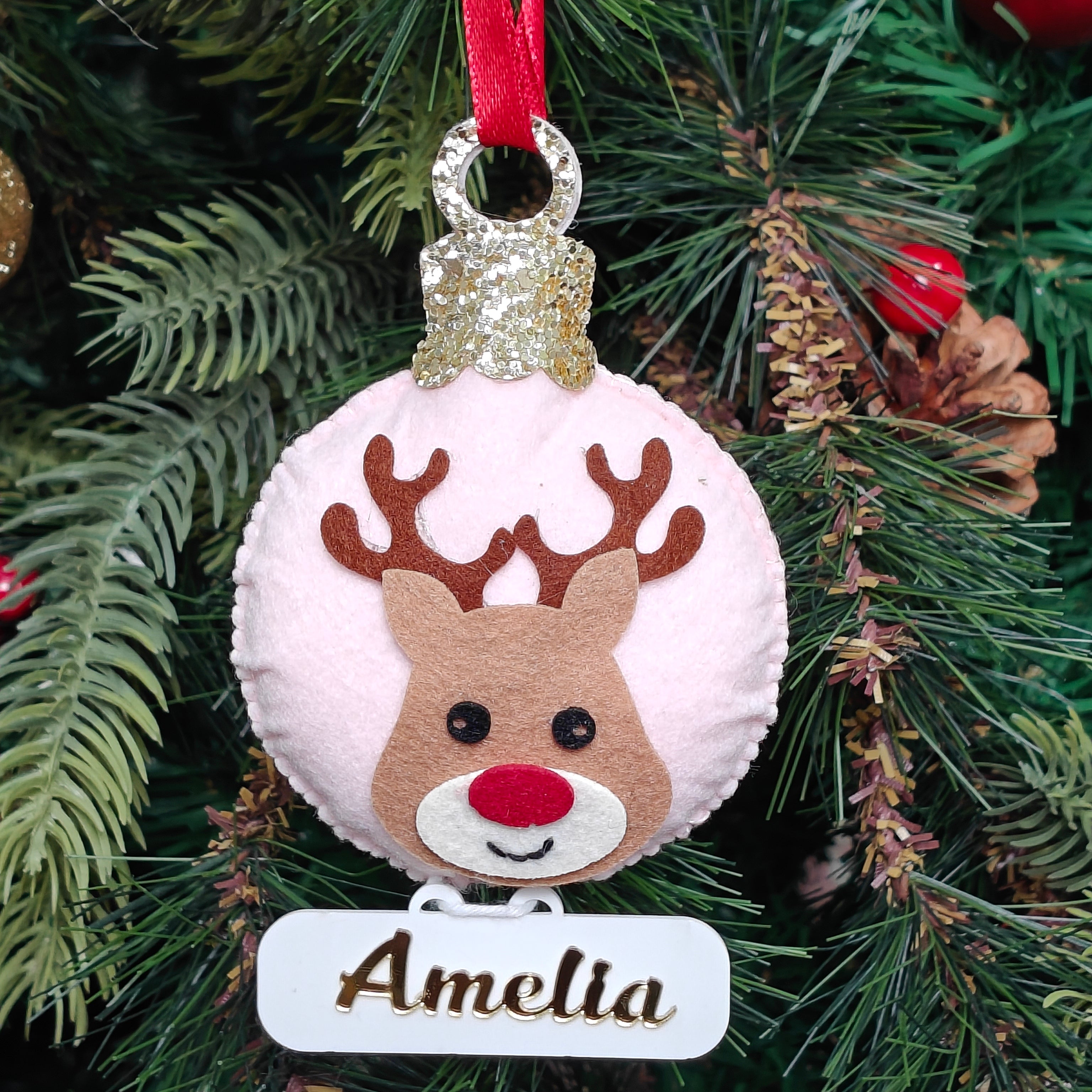 Personalised Rosy Reindeer Charm Ornament