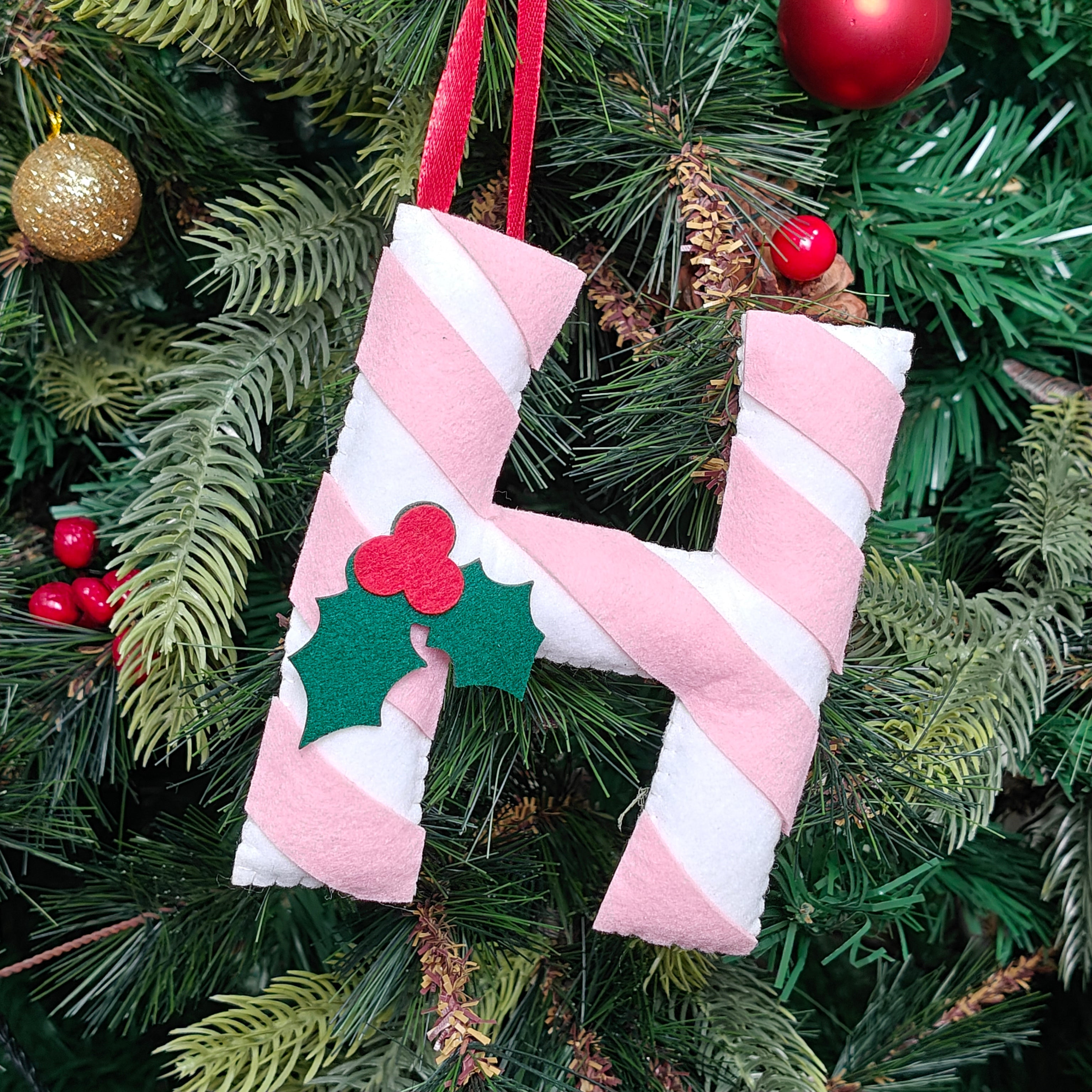 Personalised Blush Candy Cane Monogram Ornament