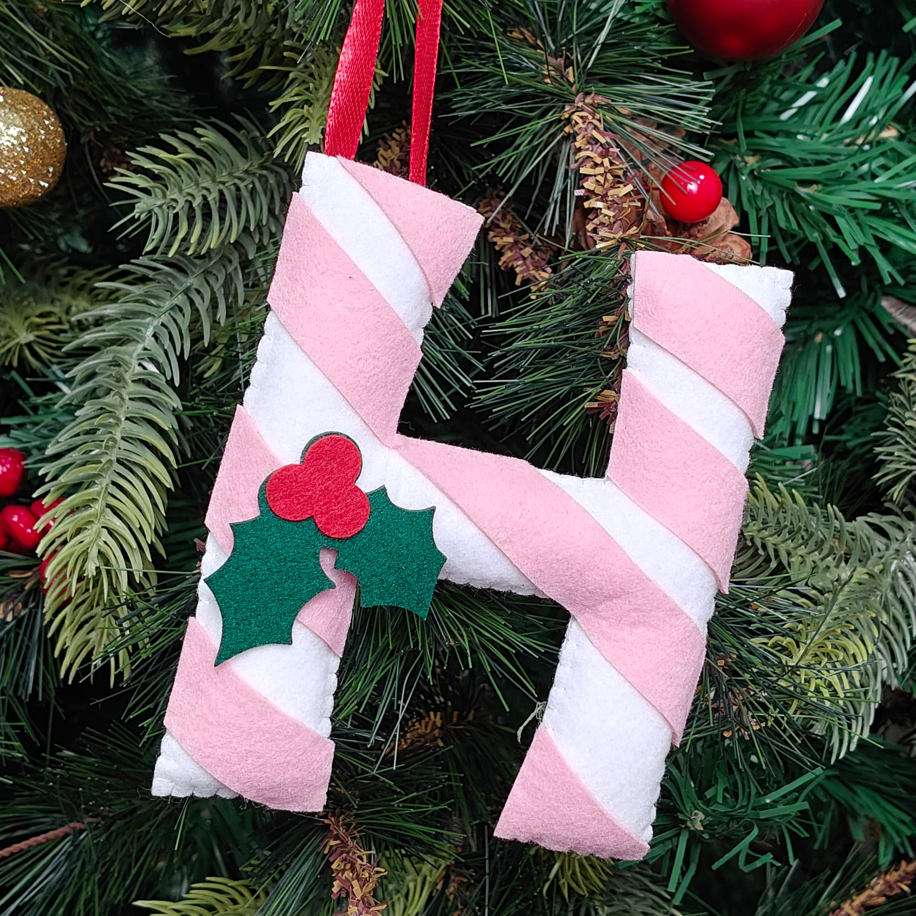 Personalised Blush Candy Cane Monogram Ornament