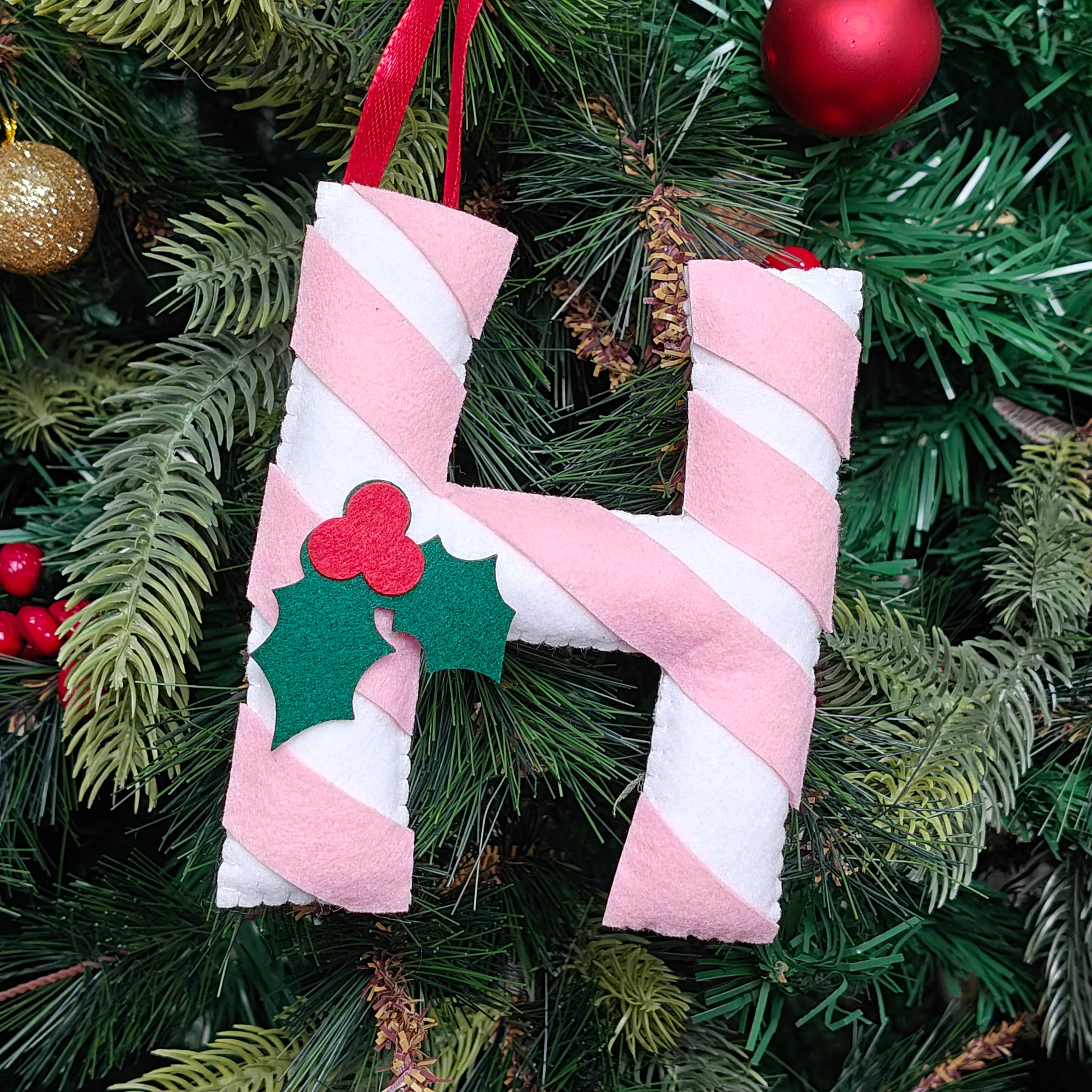 Personalised Blush Candy Cane Monogram Ornament