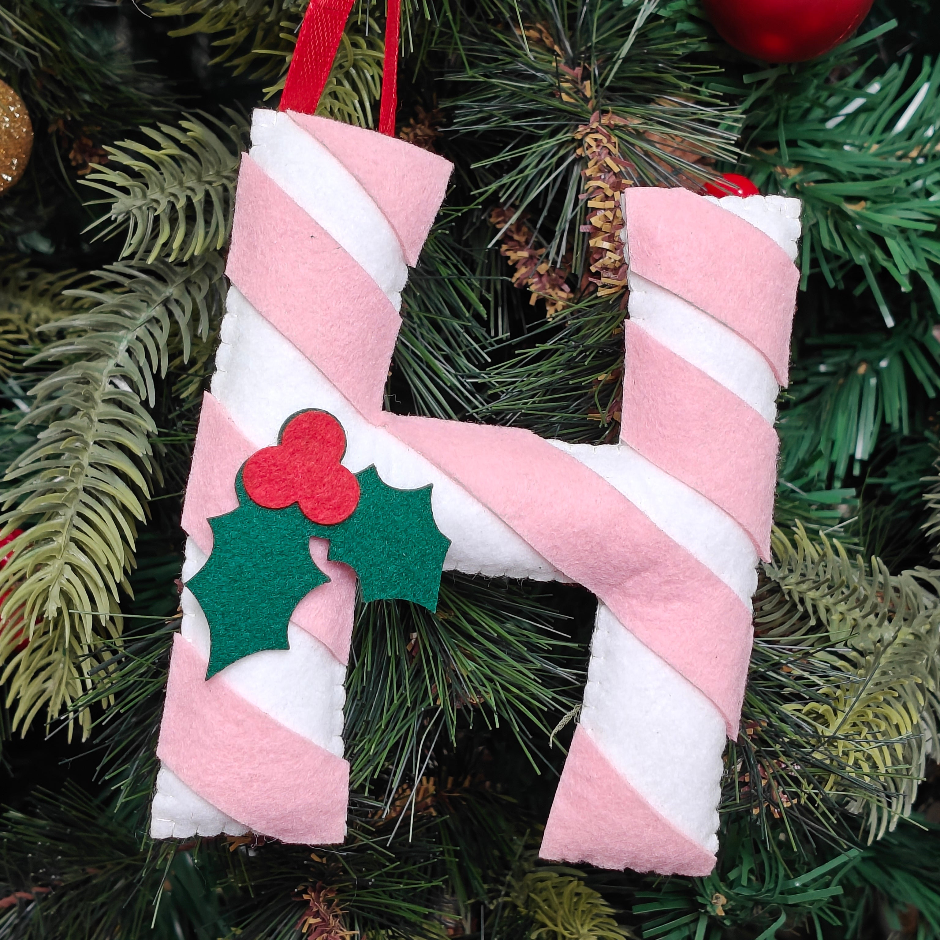 Personalised Blush Candy Cane Monogram Ornament