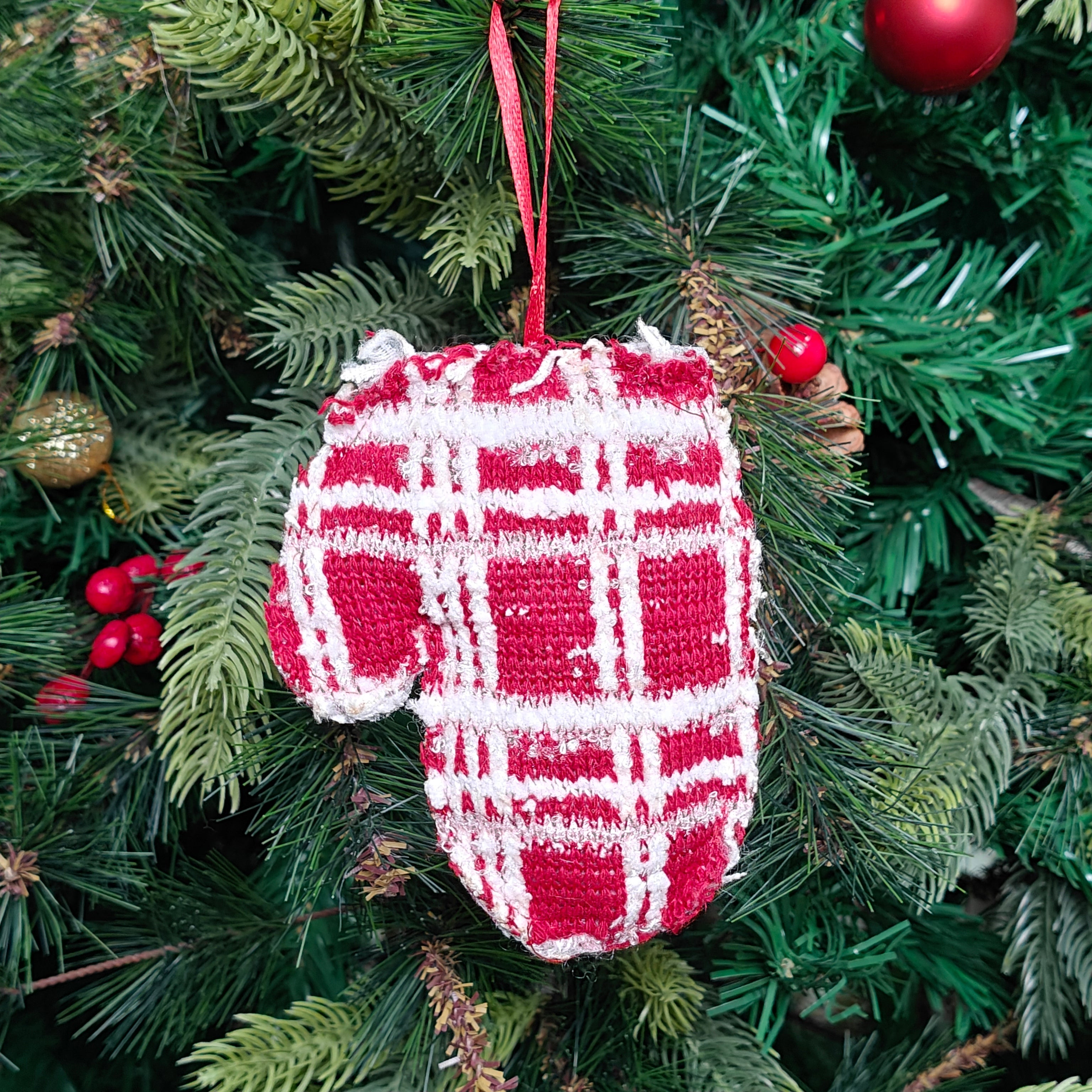 Red Check Mitten Charm Ornament