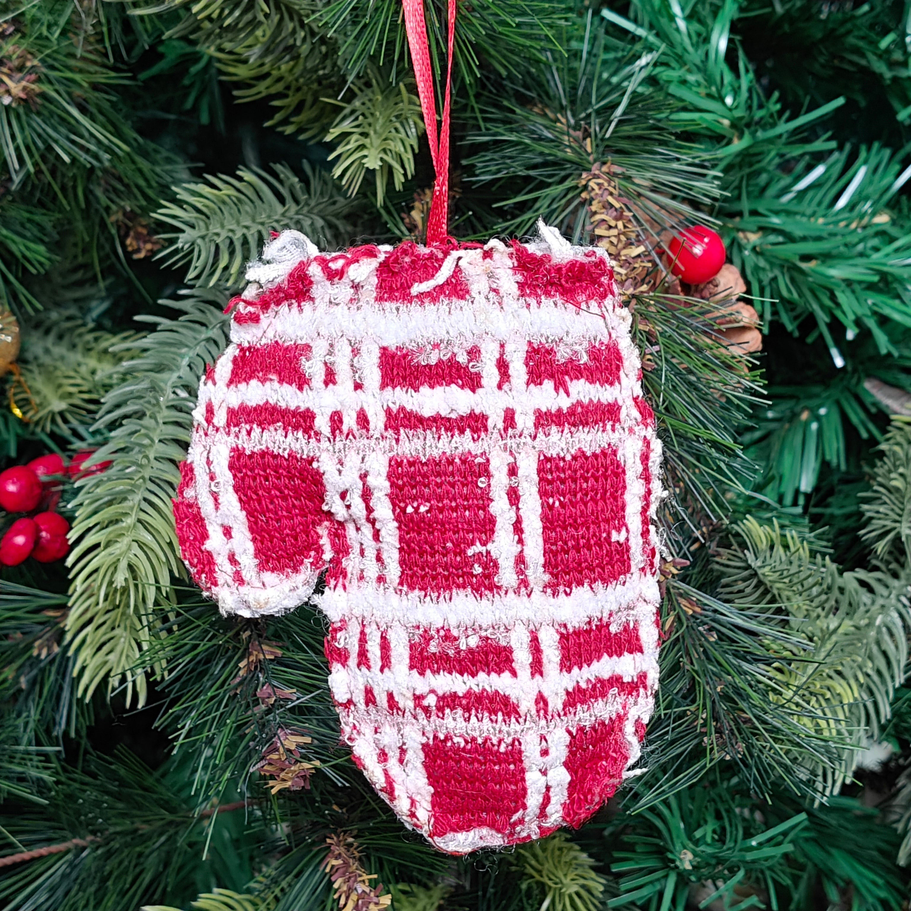 Red Check Mitten Charm Ornament