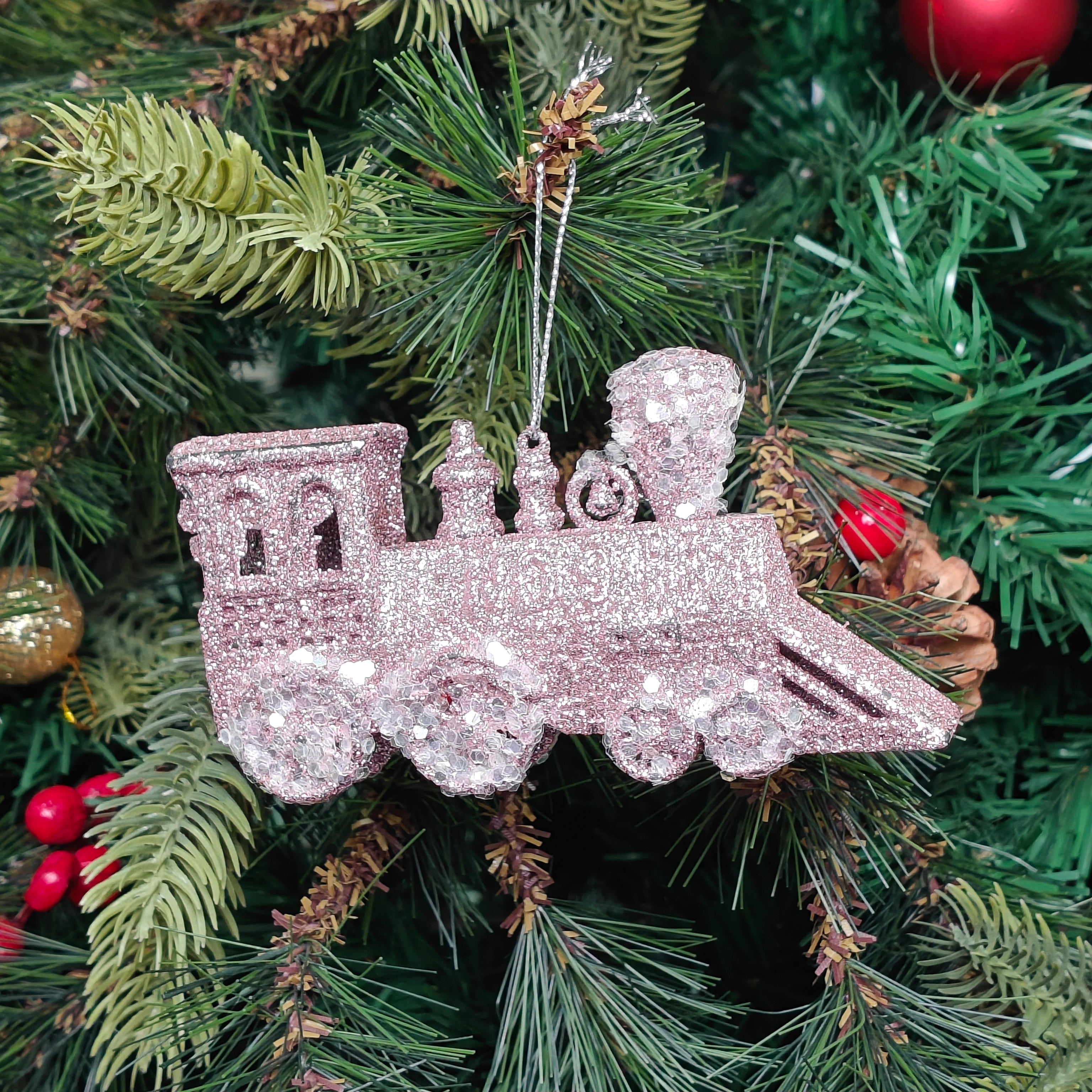 Blush Glitter Train Ornament