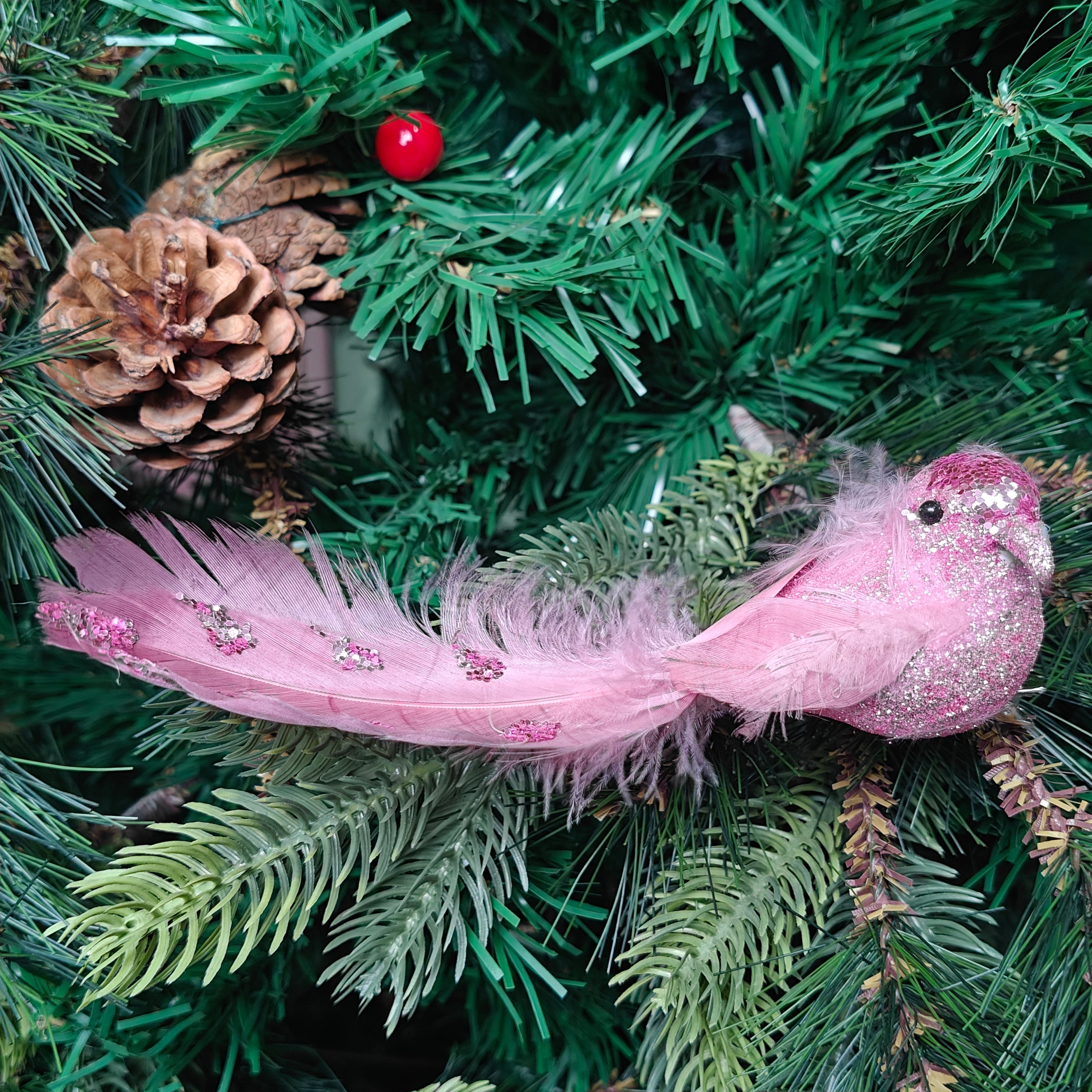 Pink Glitter Grace Clip-On Bird - Set of 2