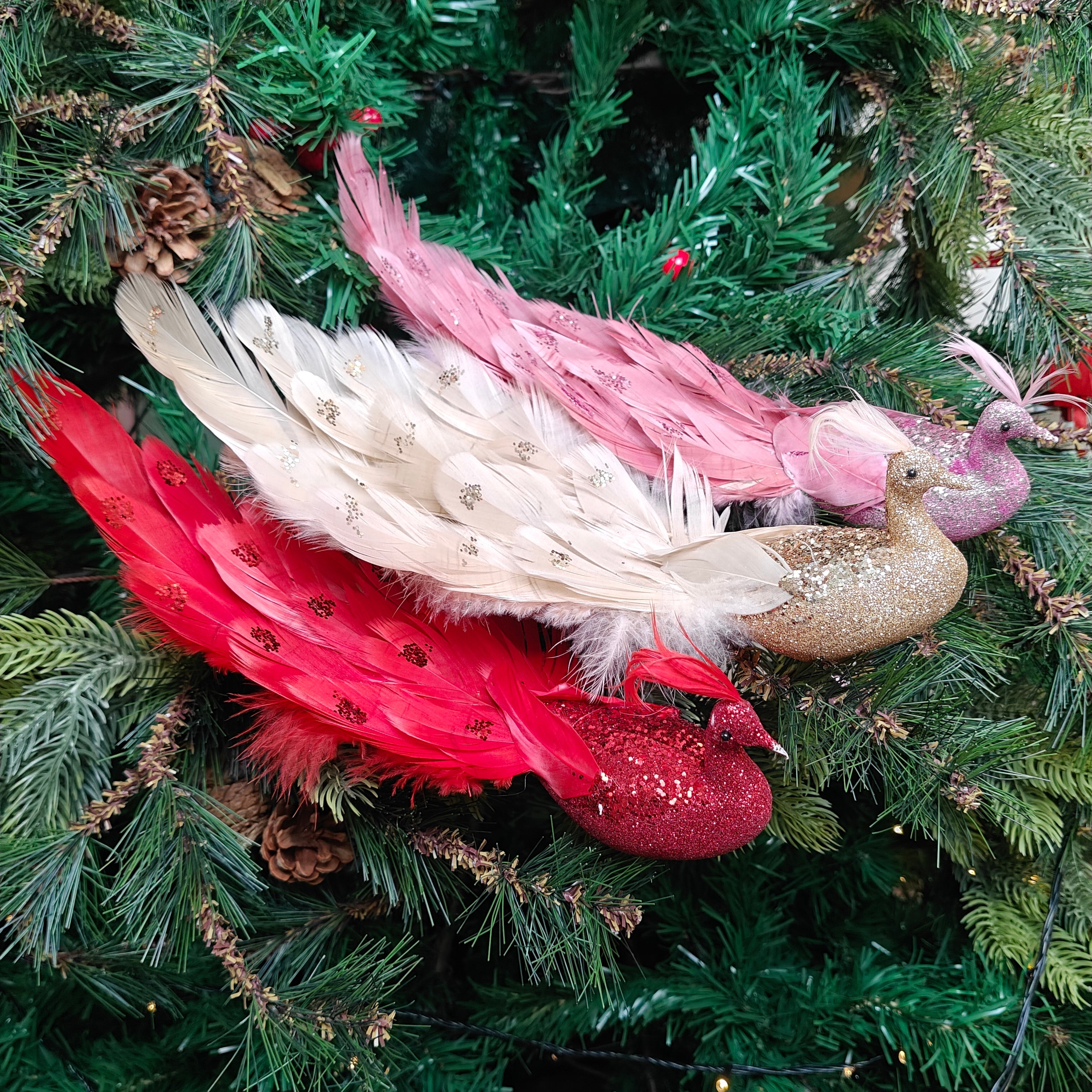 Feather Luxe Clip-On  Peacock Ornament - Set of 3