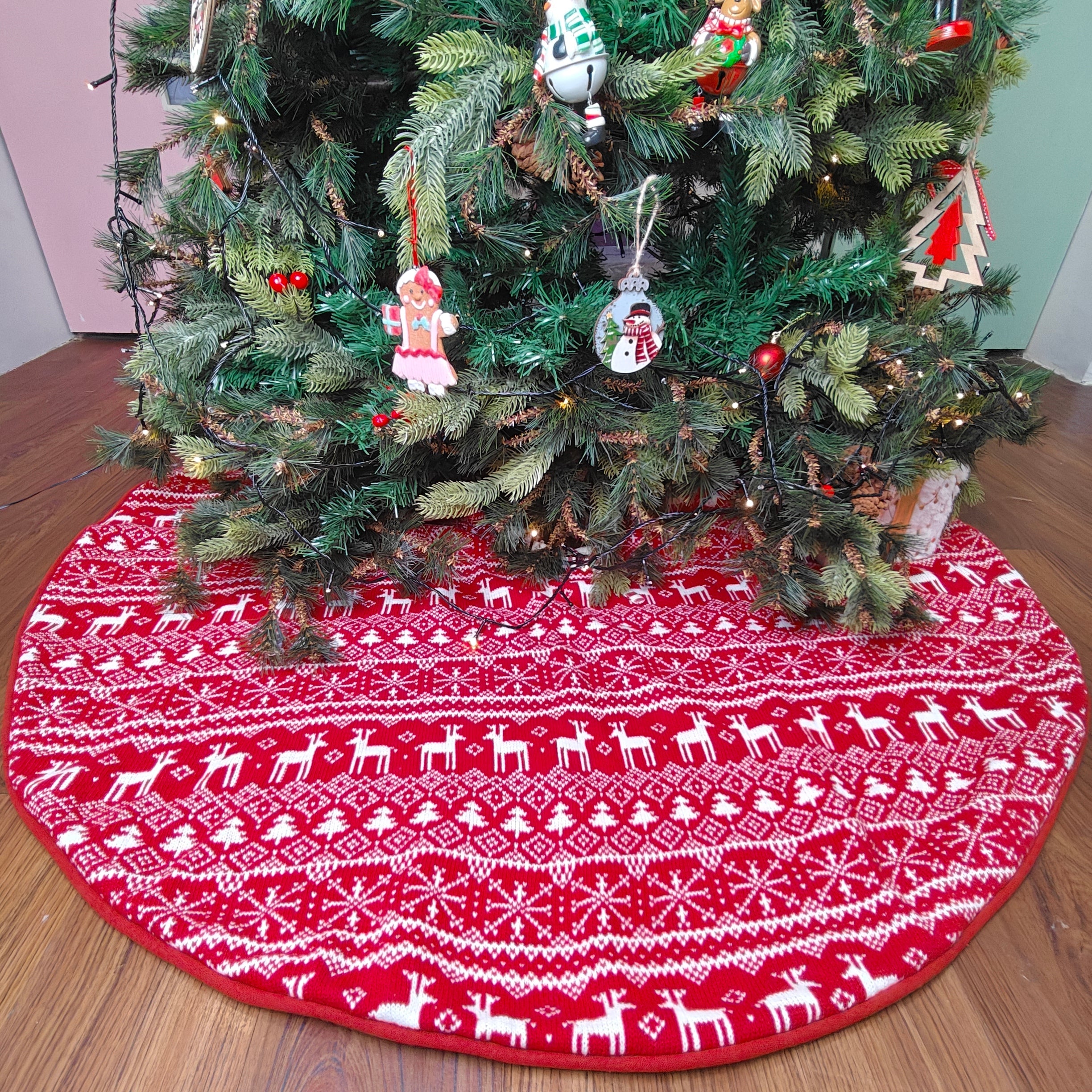 Personalised 48" Tree Skirt - Nordic Reindeer Knit