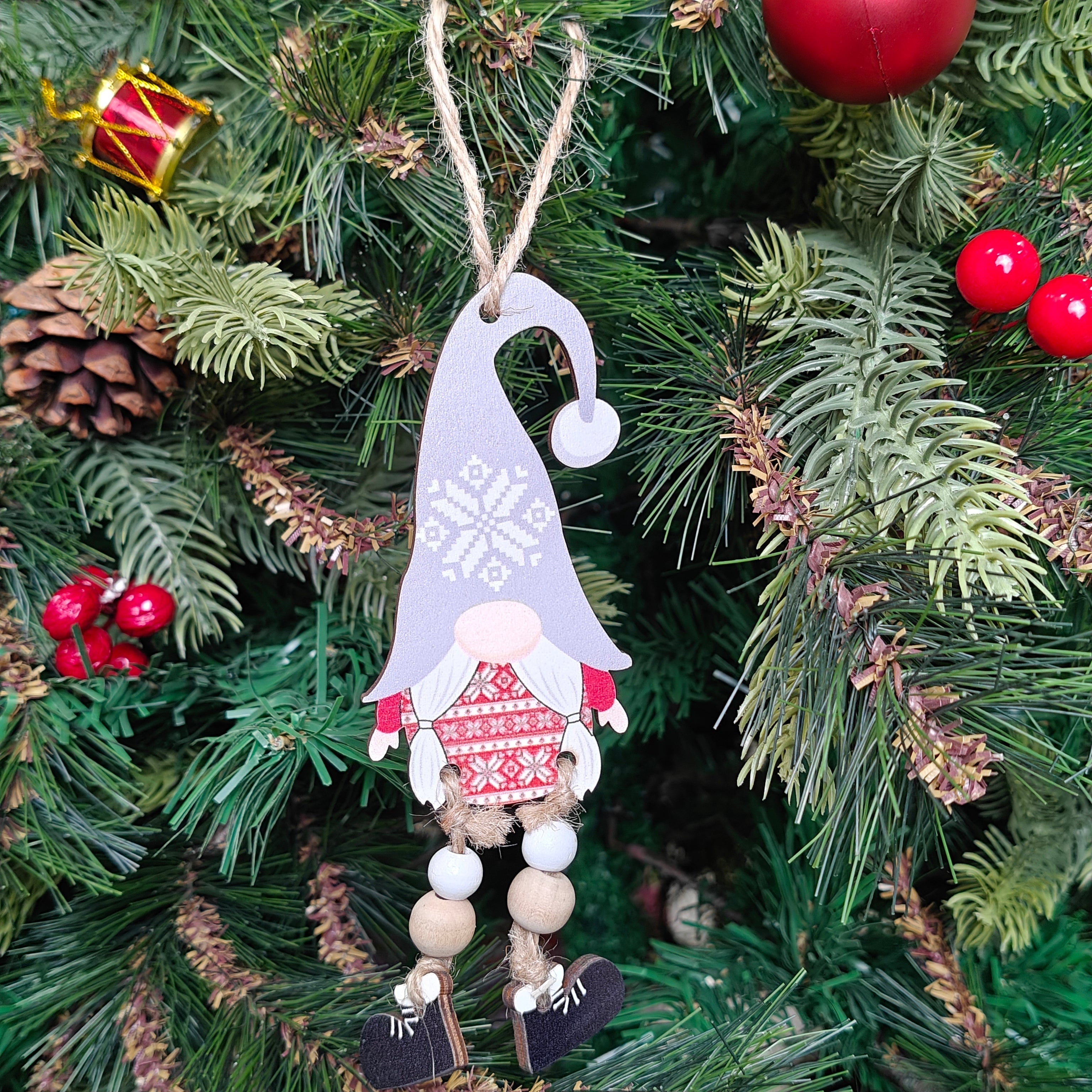 Woodland Grey Cap Gnome Ornament