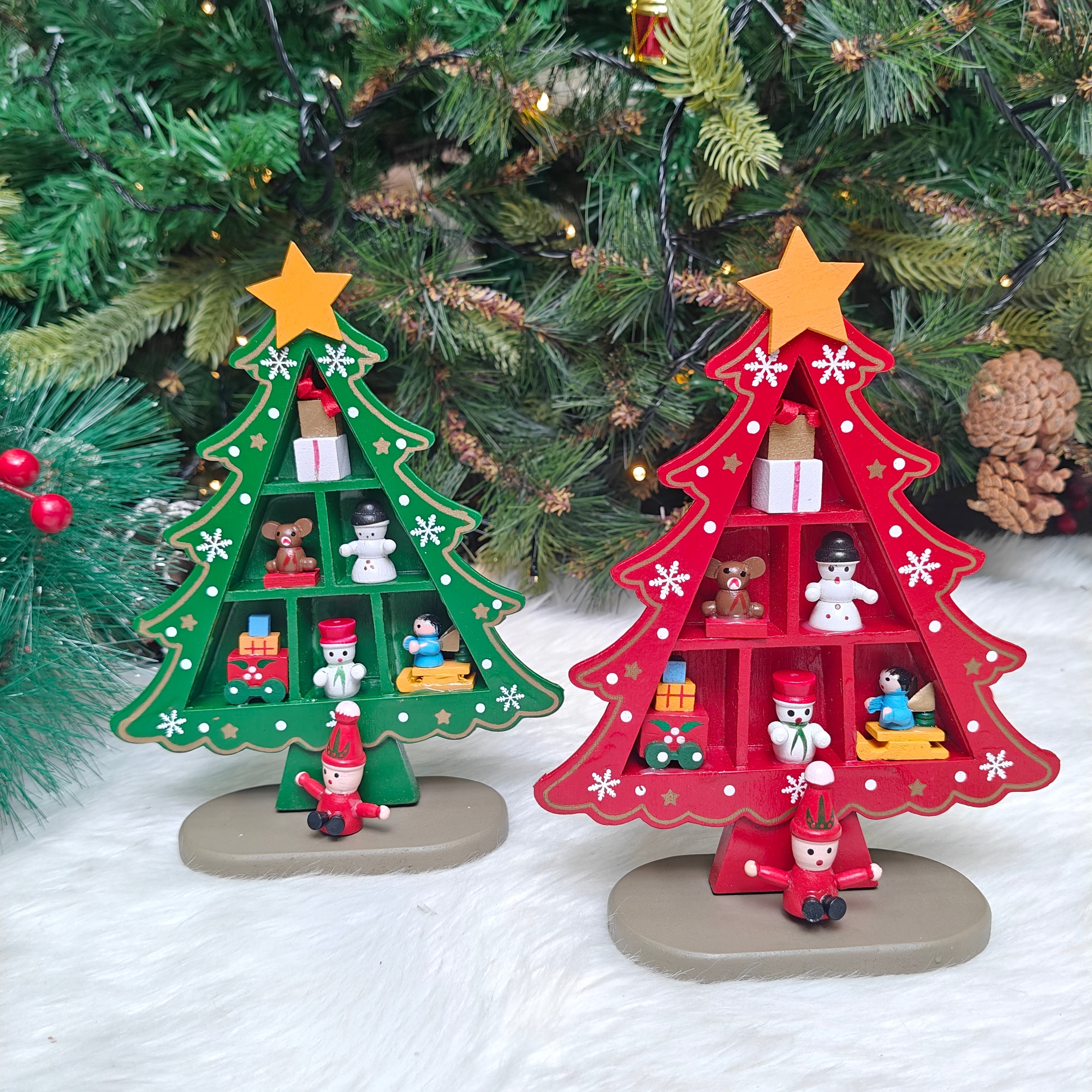 Wooden DIY Mini Snowflake Tabletop Tree -Set of 2