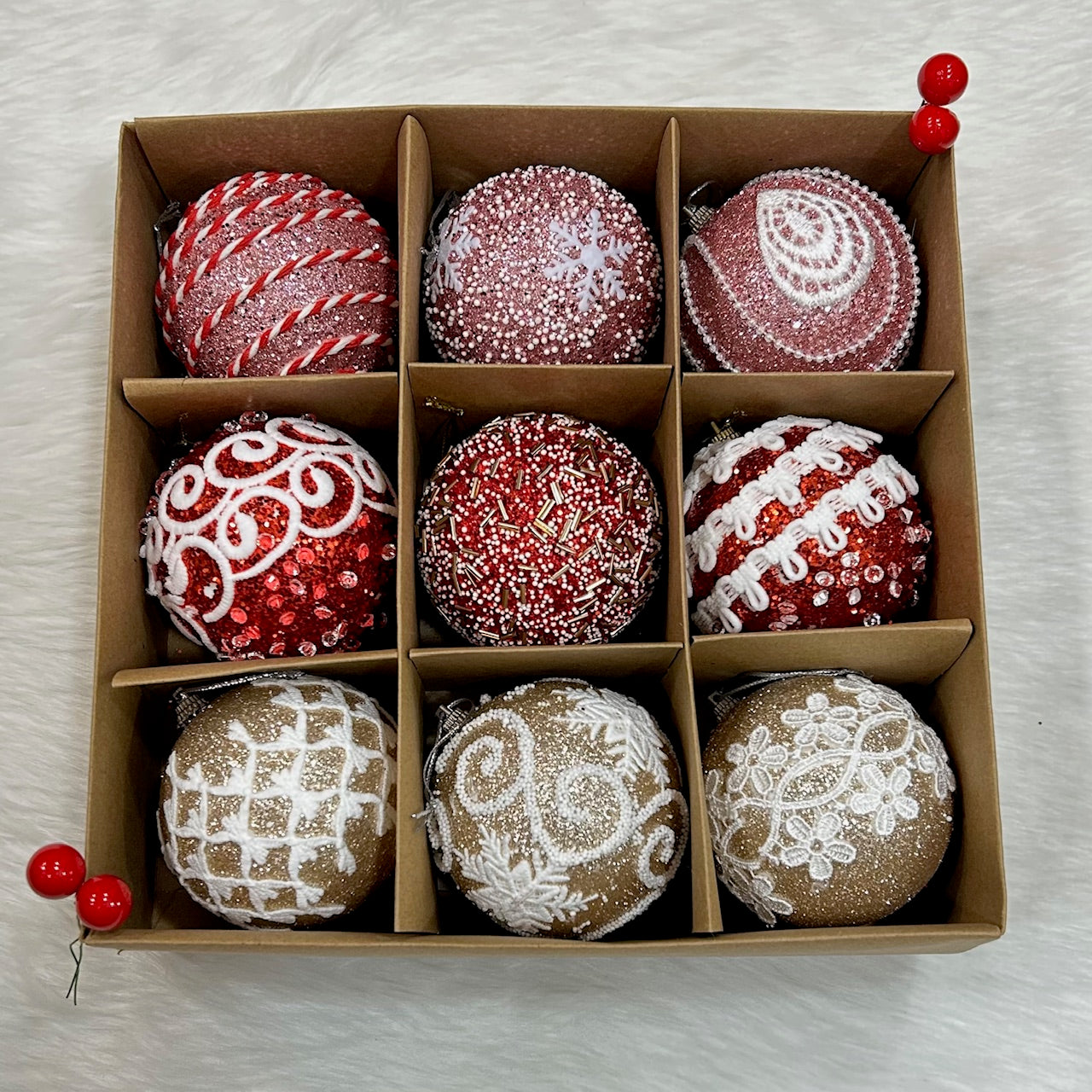 9PCs Shimmer / Embellished Baubles Set