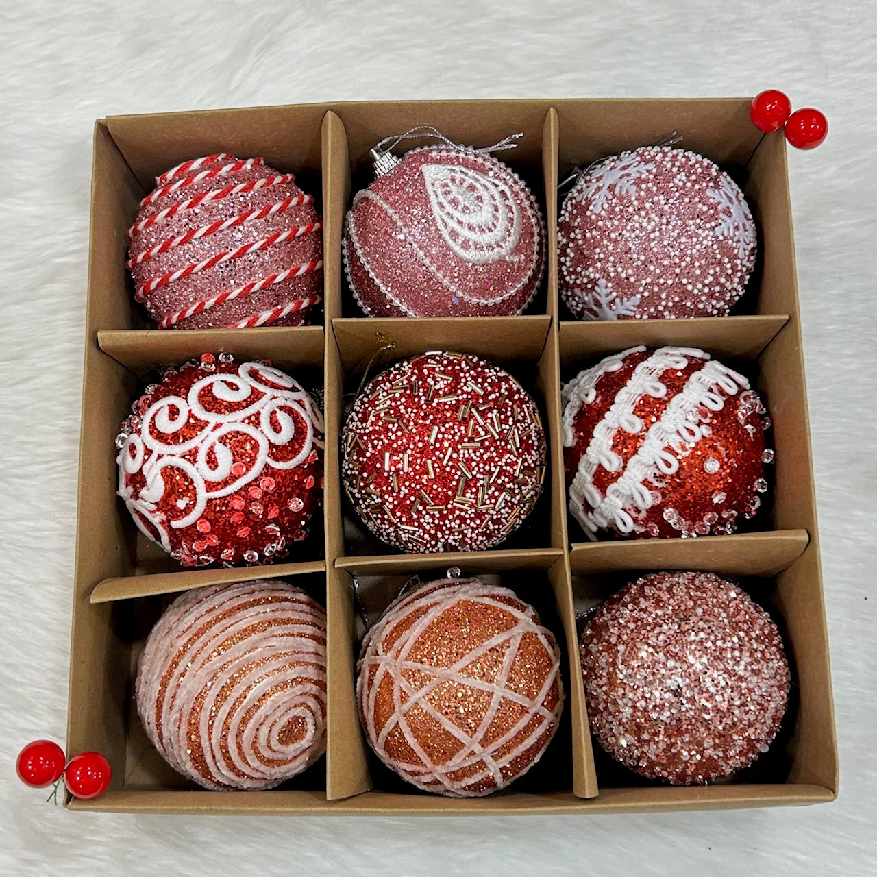 9PCs Shimmer / Embellished Baubles Set