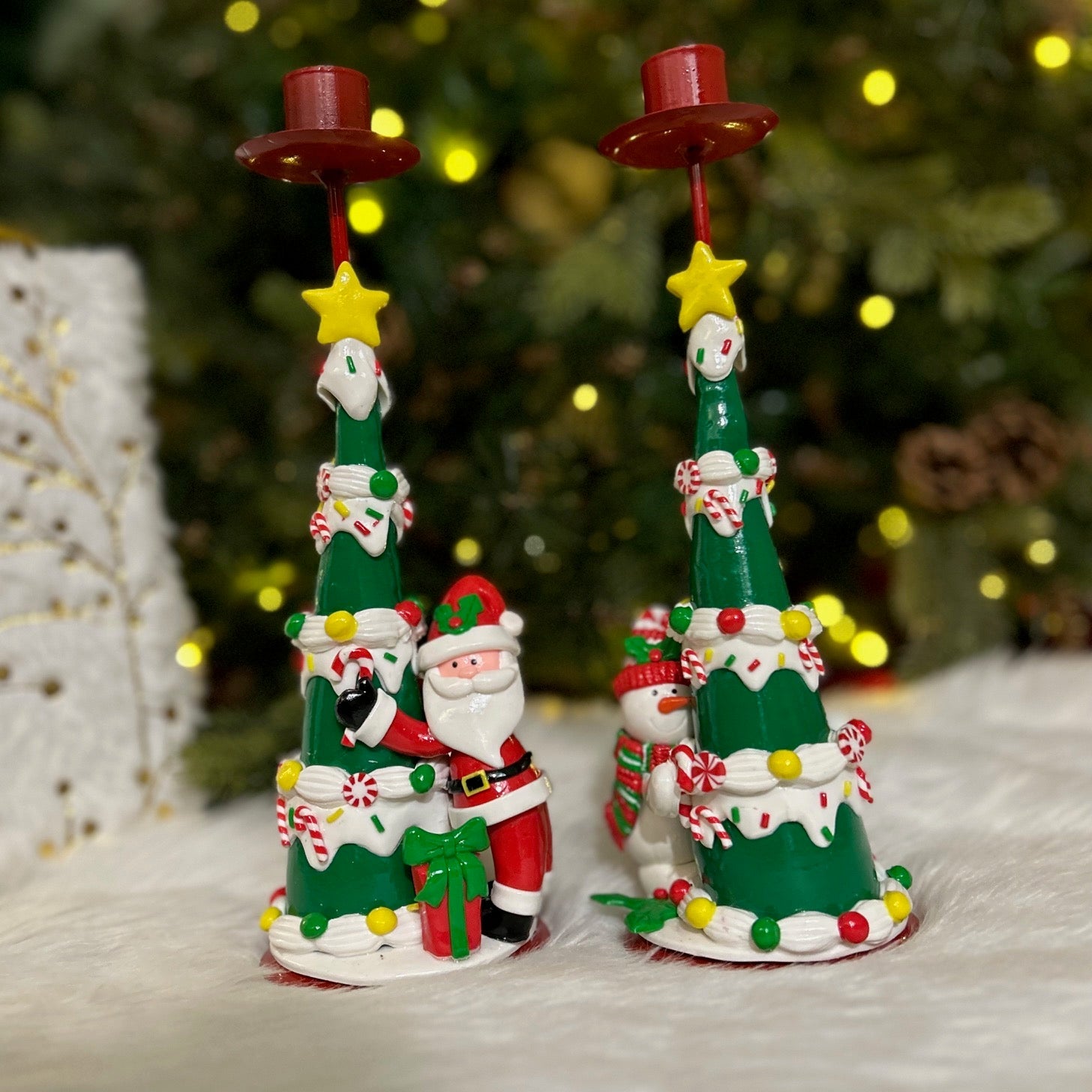 Festive Christmas Tree Candle Stand (Set of 2)