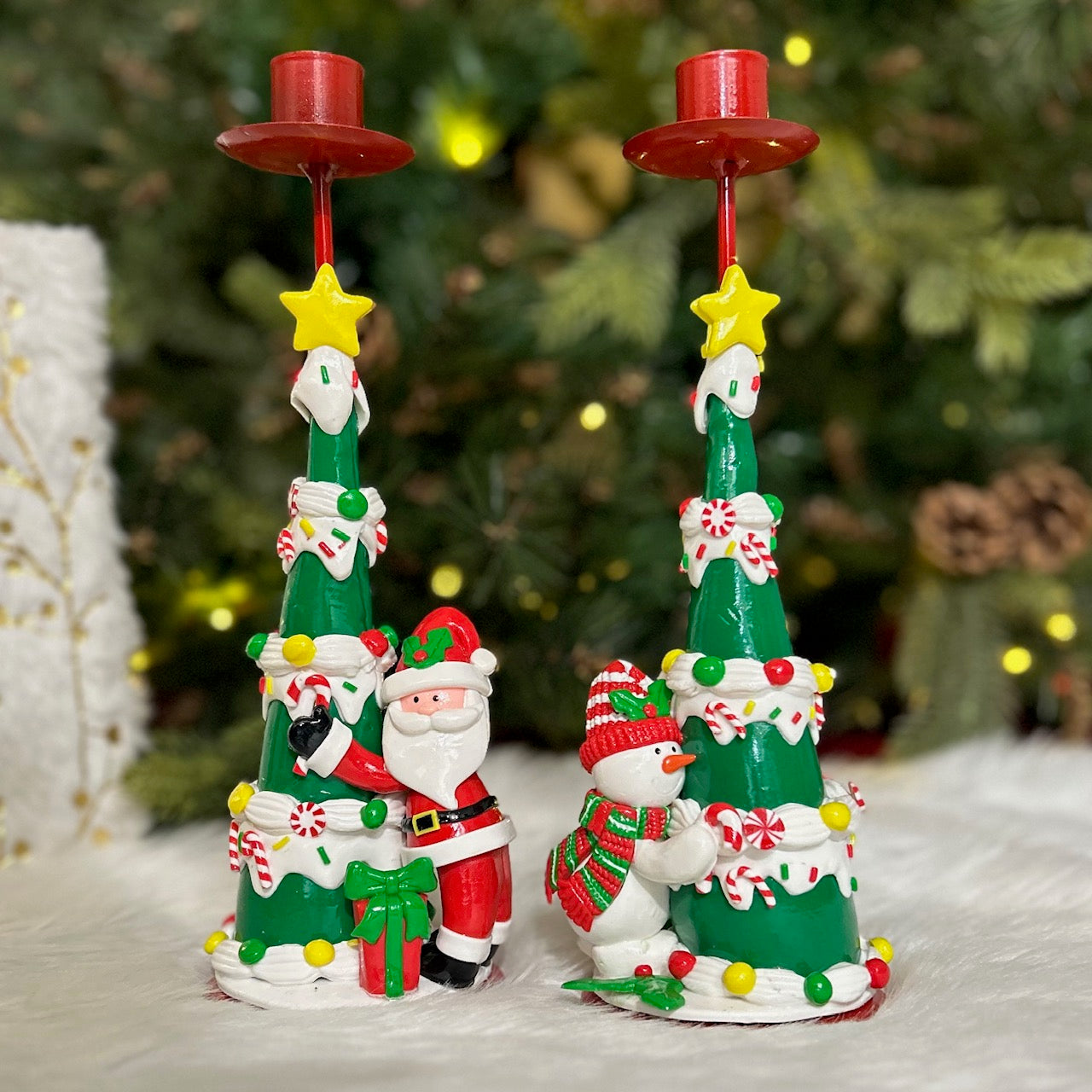 Festive Christmas Tree Candle Stand (Set of 2)