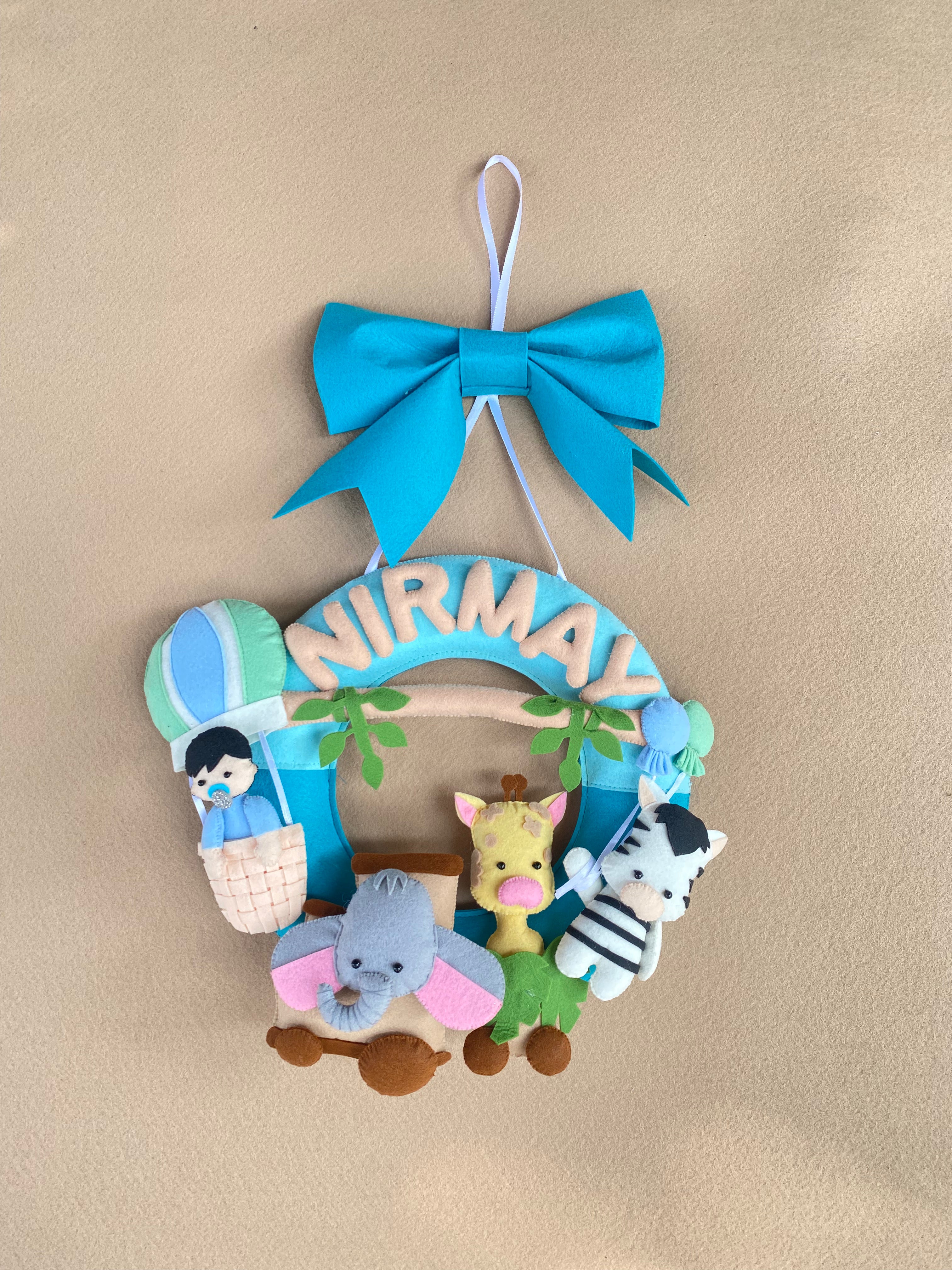 Junior Toy Train Safari Personalised Ring Name Hanging - Blue