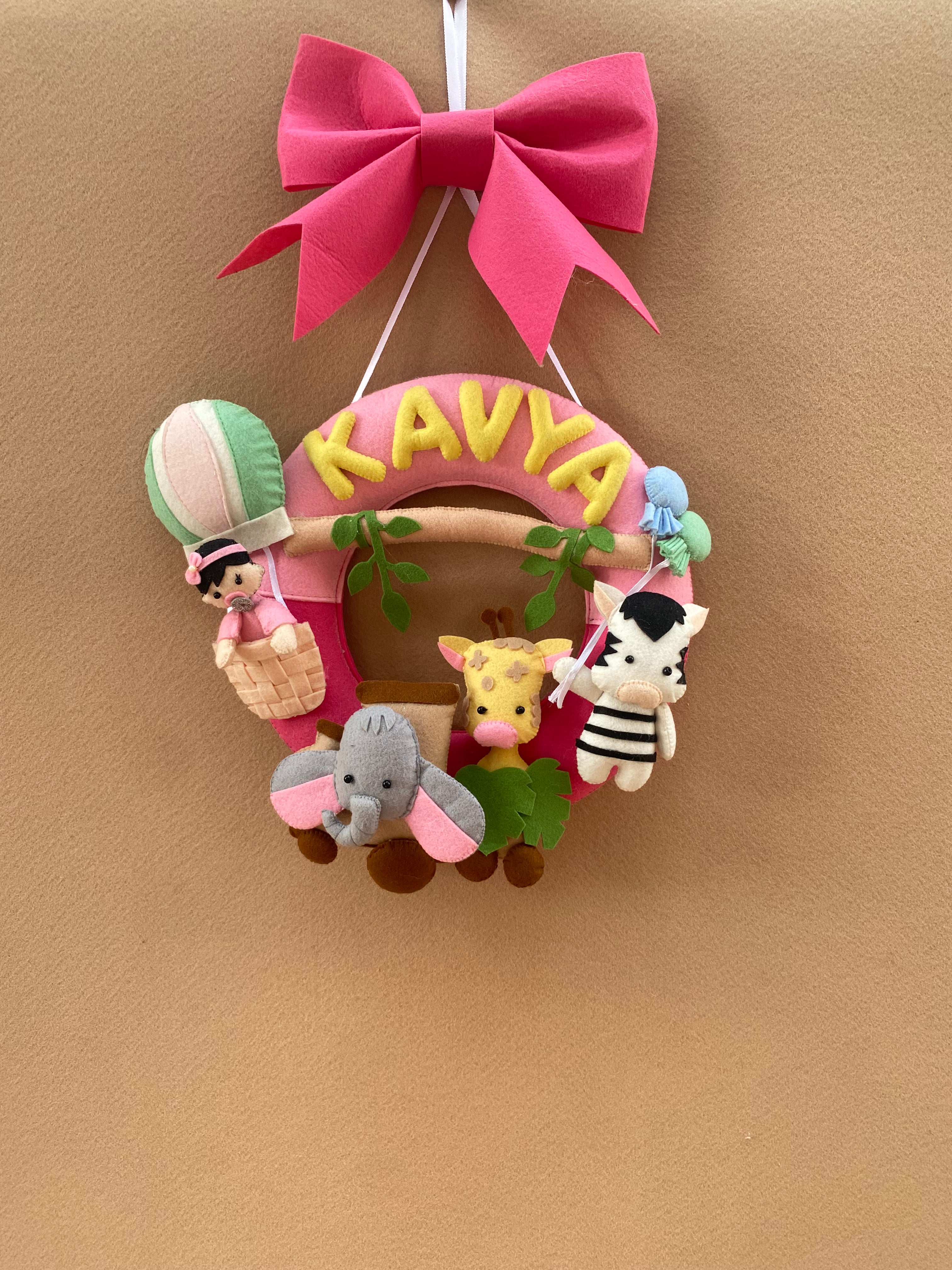 Junior Toy Train Safari Personalised Ring Name Hanging - Pink