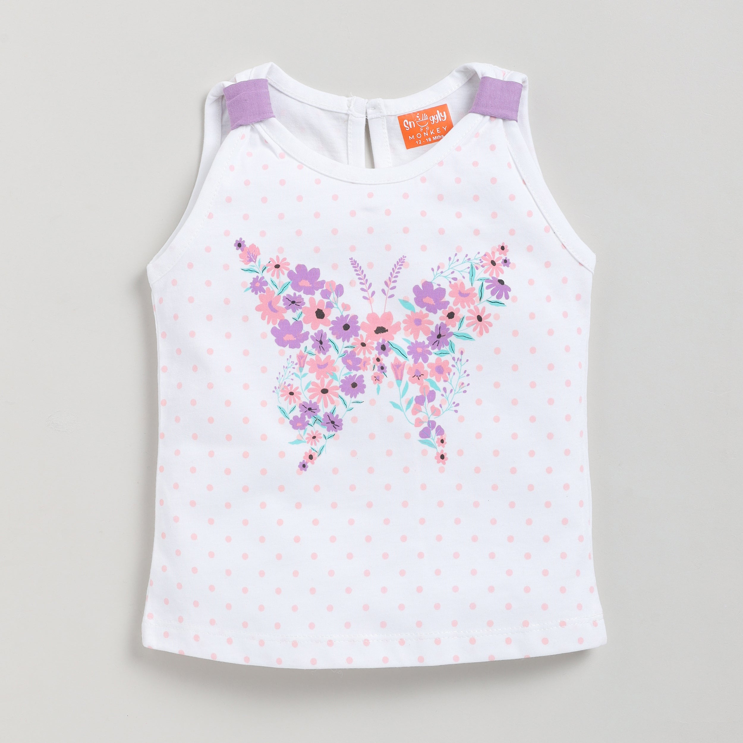 Snuggly Monkey Butterly Design Top with Skirt for Summer - Pink