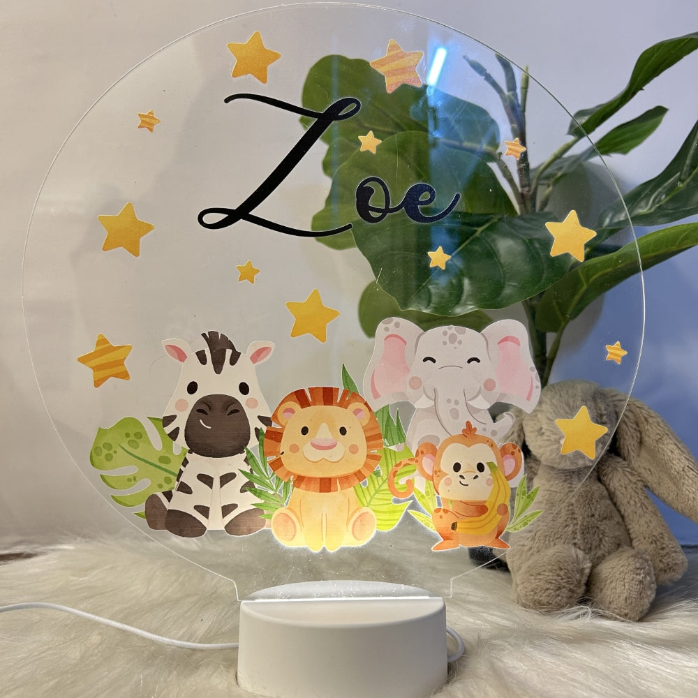 Acrylic LED Night Lamp- Woodland Animals (Round)
