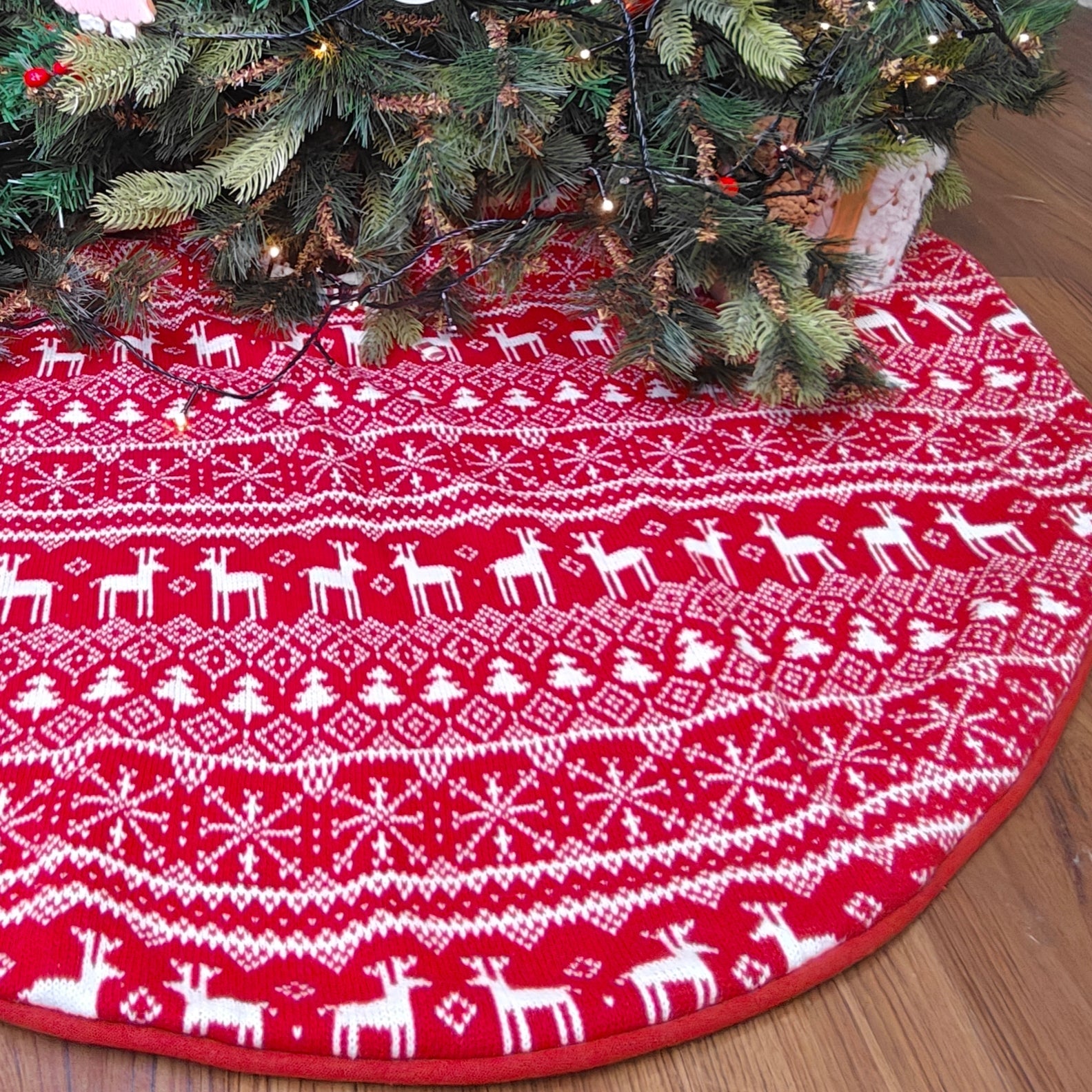 Personalised 48" Tree Skirt - Nordic Reindeer Knit