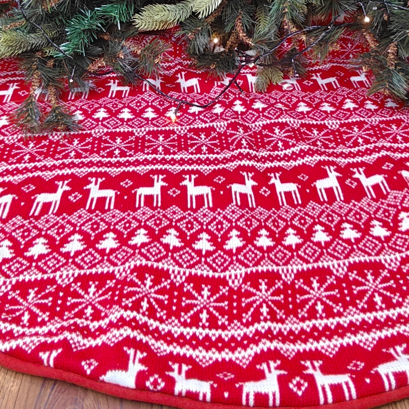 Personalised 48" Tree Skirt - Nordic Reindeer Knit
