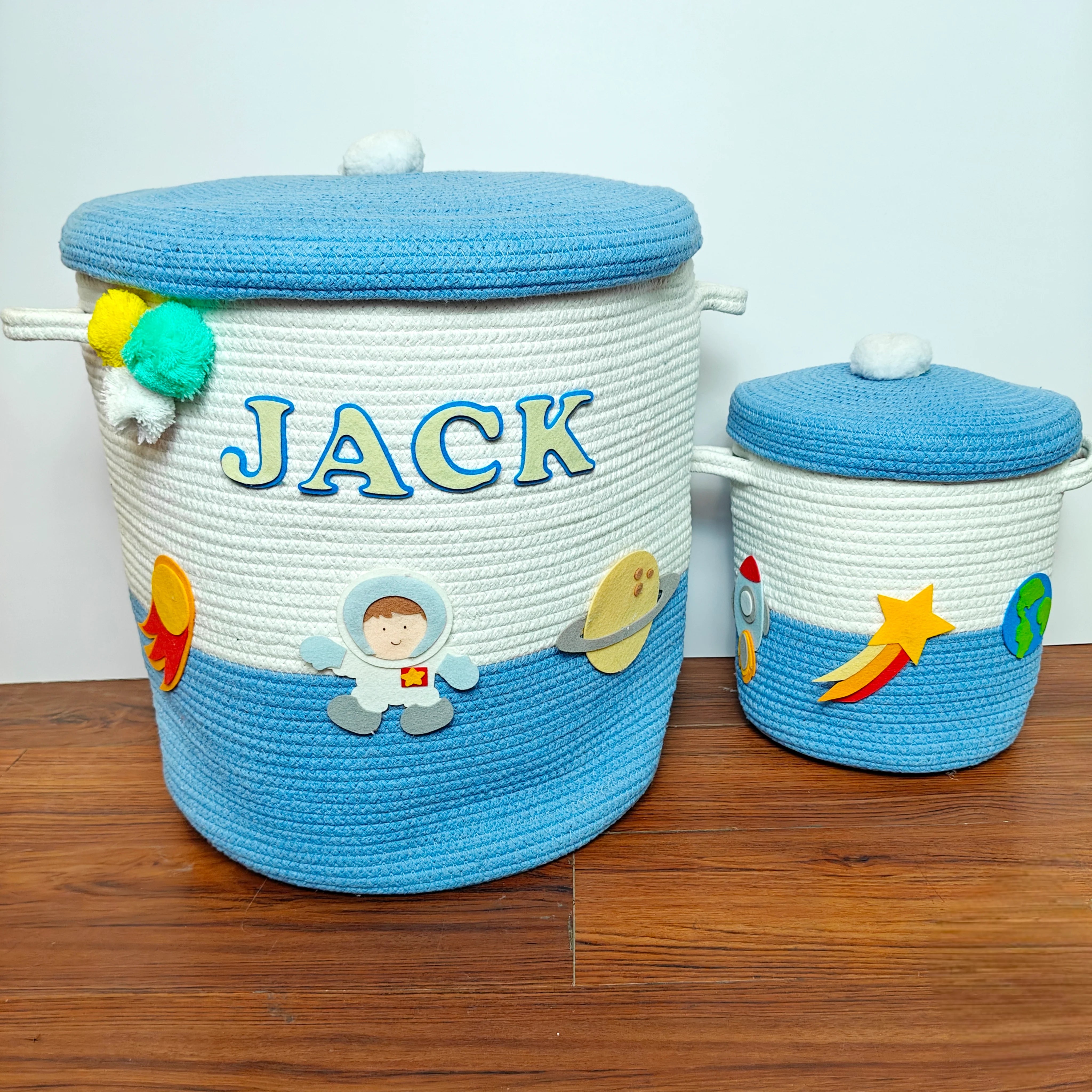 Jute Cotton Storage Basket  with Lid