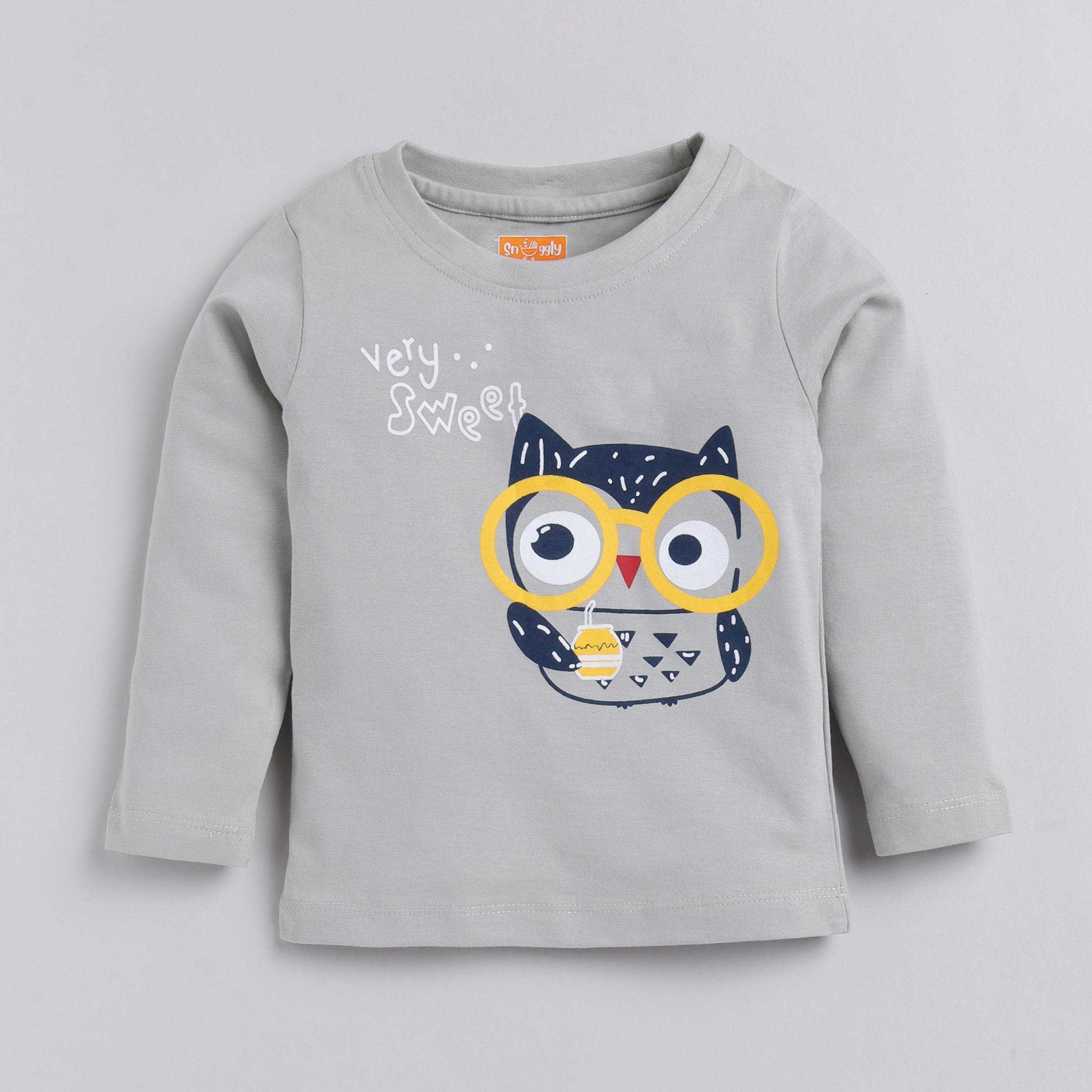 Snuggly Monkey Owl Chest Print Unisex  Full-Sleeves Nightsuit