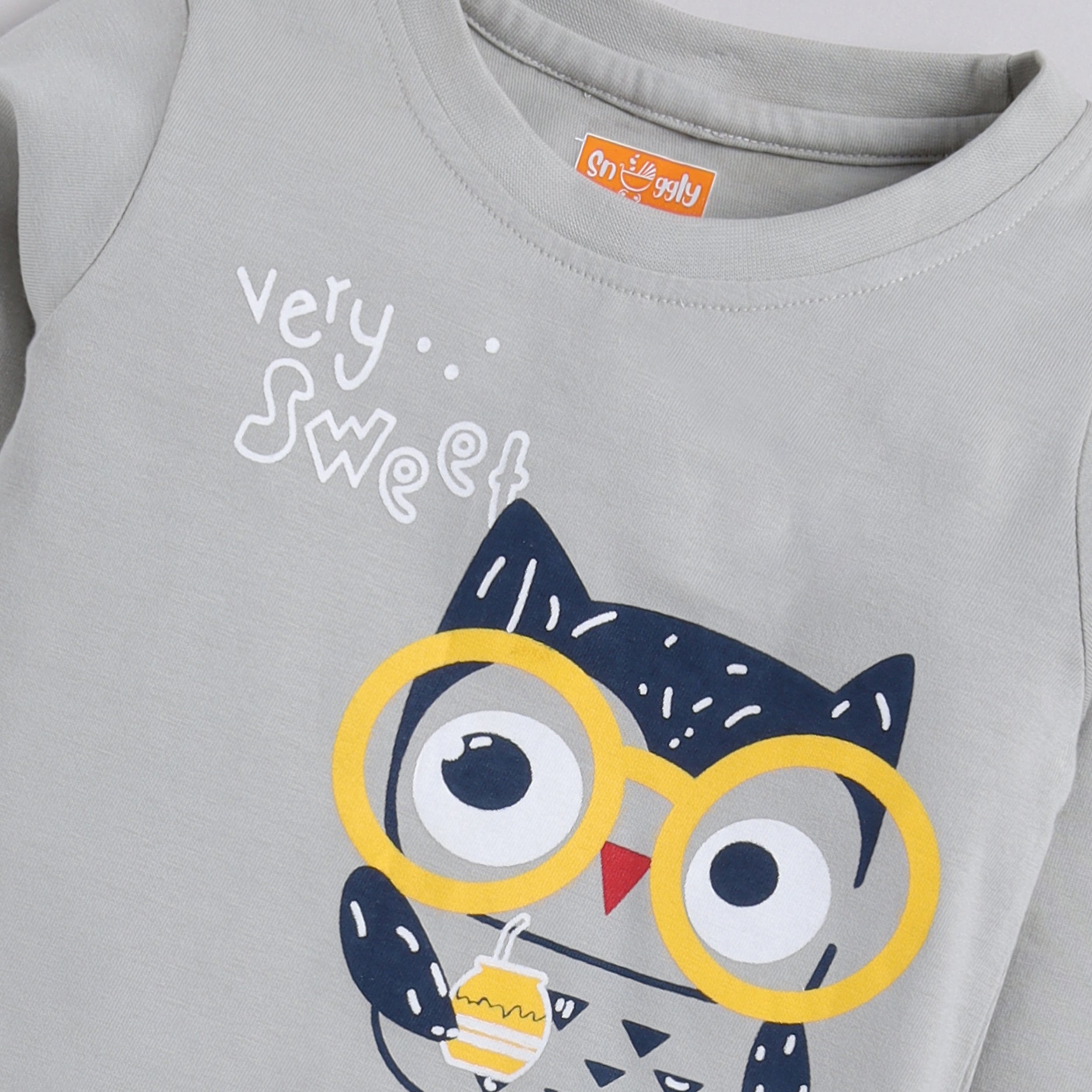 Snuggly Monkey Owl Chest Print Unisex  Full-Sleeves Nightsuit