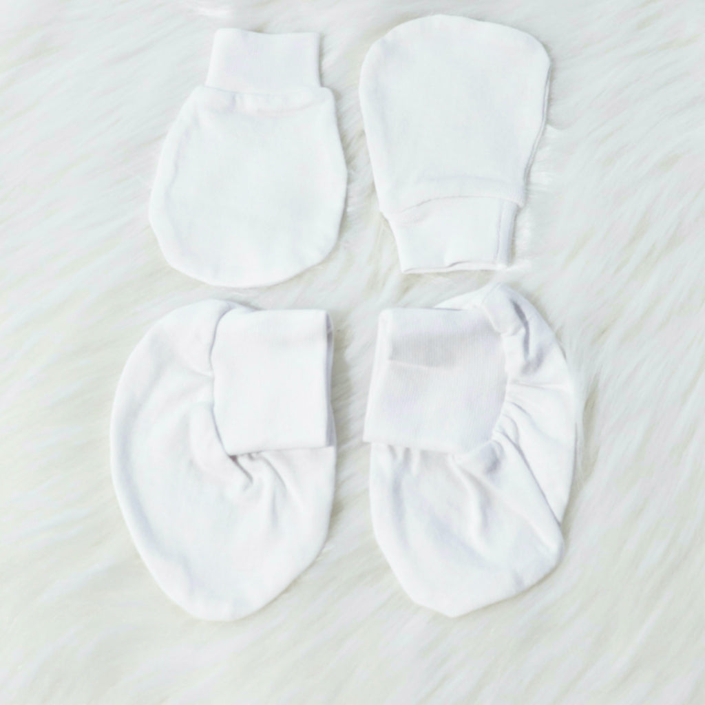 Basic Whites - Cotton Cap, Mittens & Booties Set