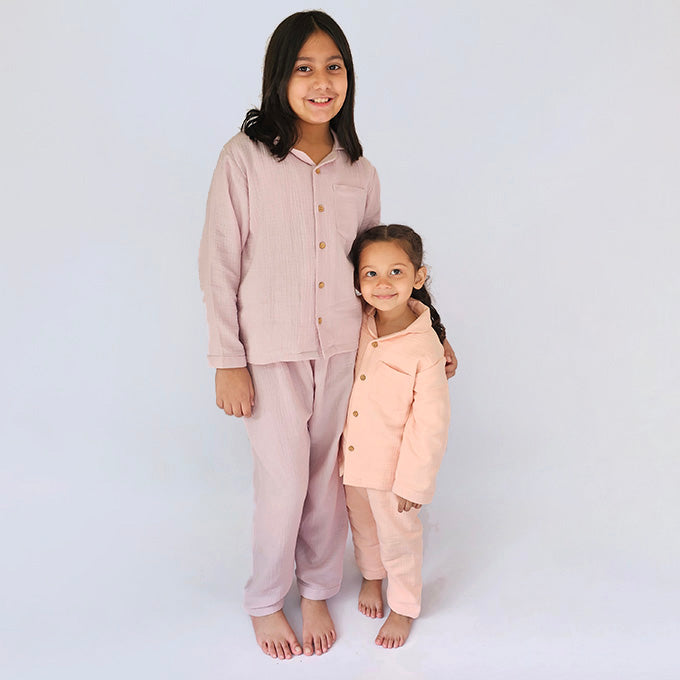 Crinkled Muslin Night Suits - Peach Pink (Full / Half Sleeves / Winter)