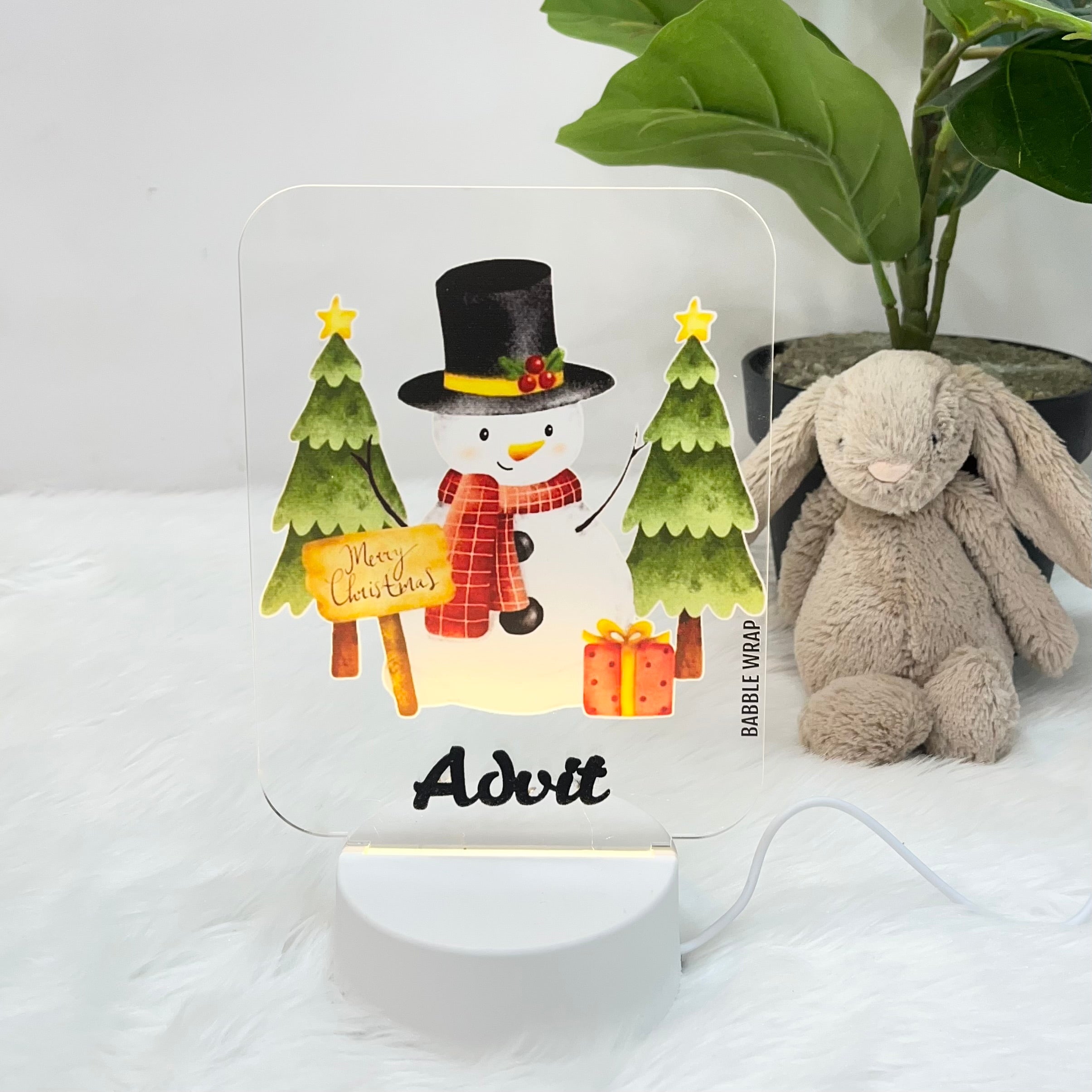 Acrylic LED Night Lamp - Snowman Evergreen Glow