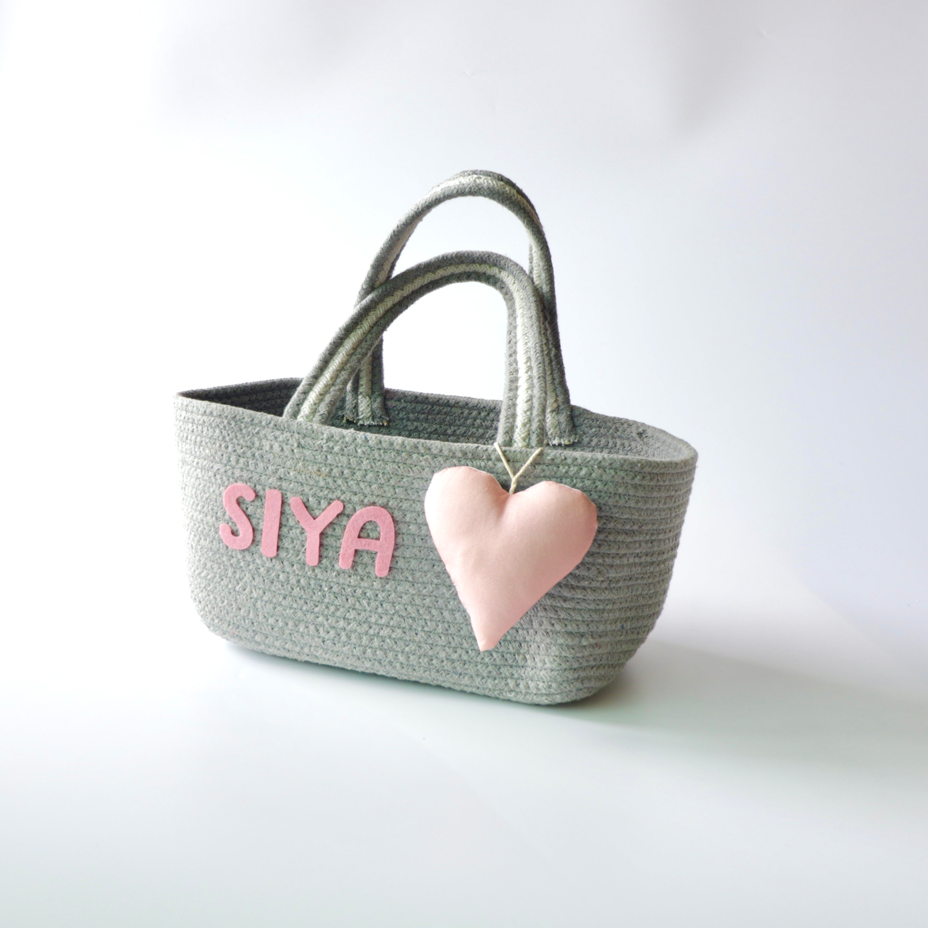 Multipurpose Storage & Gift Basket - Grey (Pink Heart)