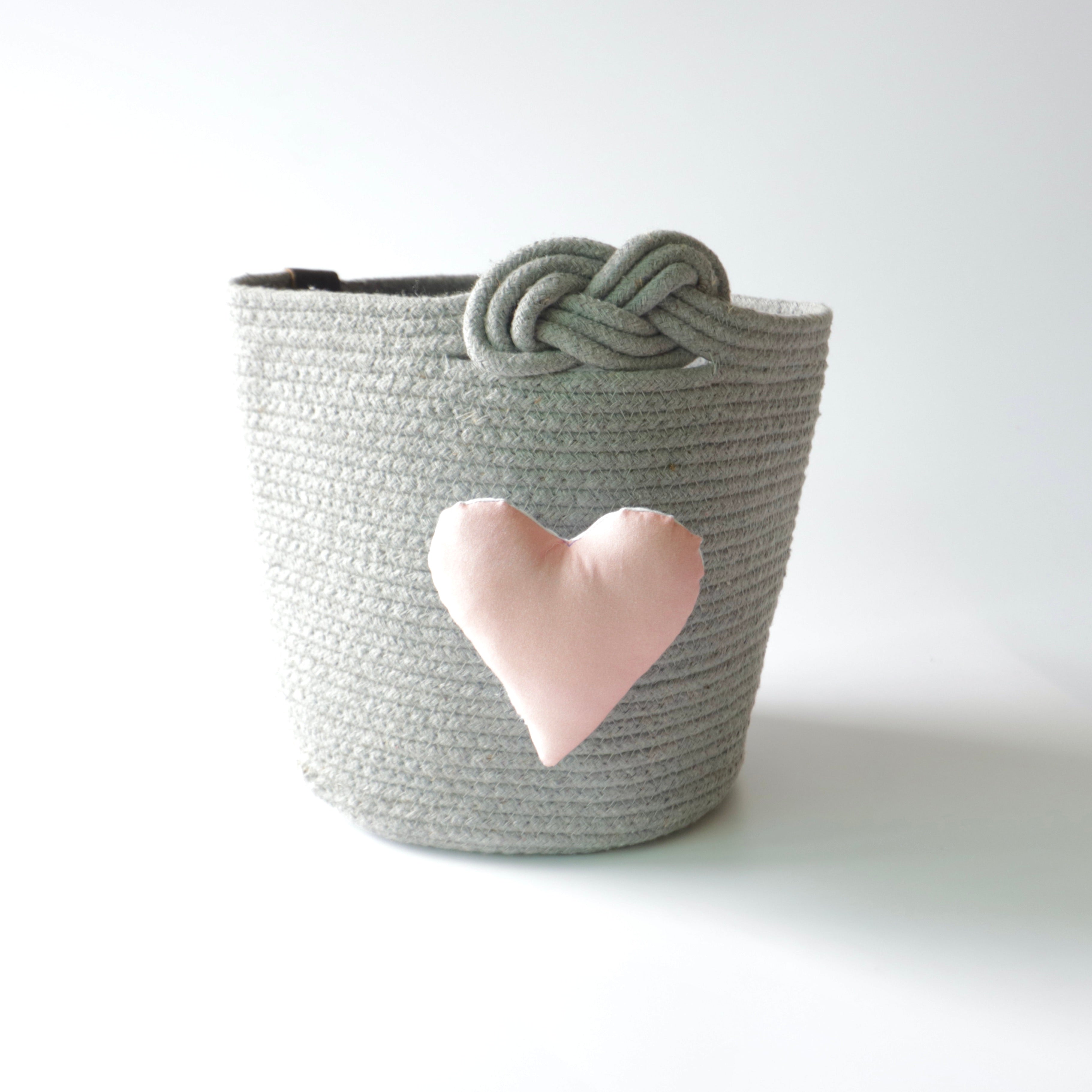 Multipurpose Storage Knotted Basket - Grey (Pink Heart)
