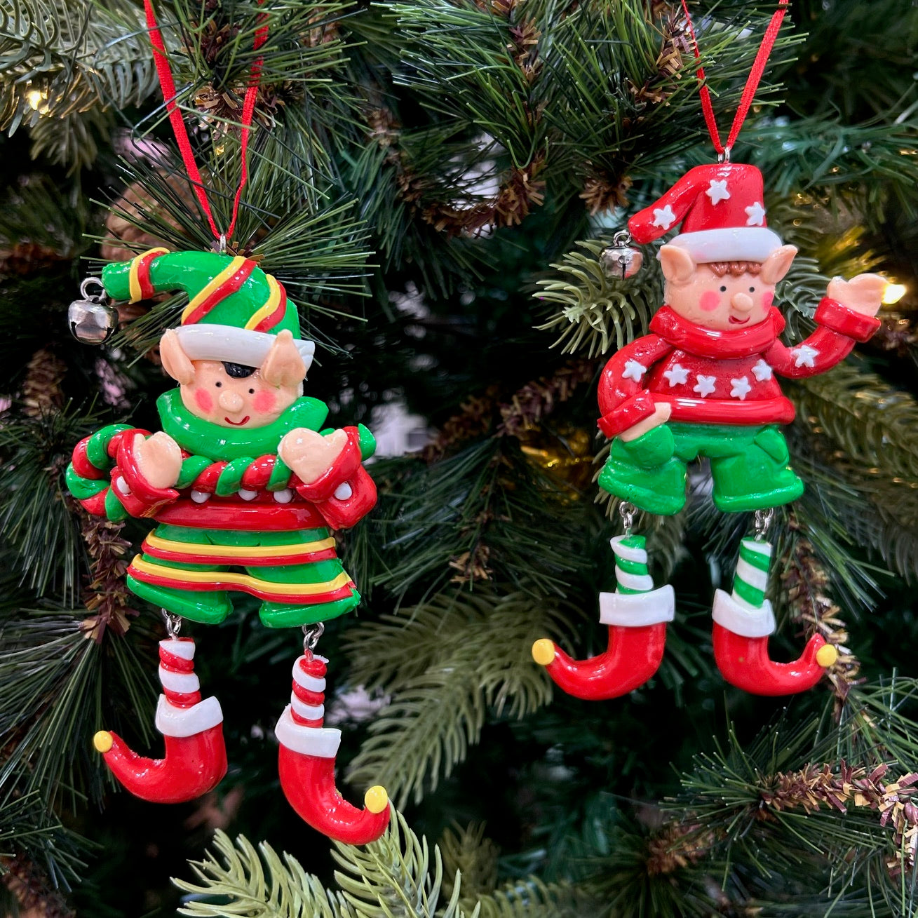 Elves With Dangling Legs Ornament (Set of 2)