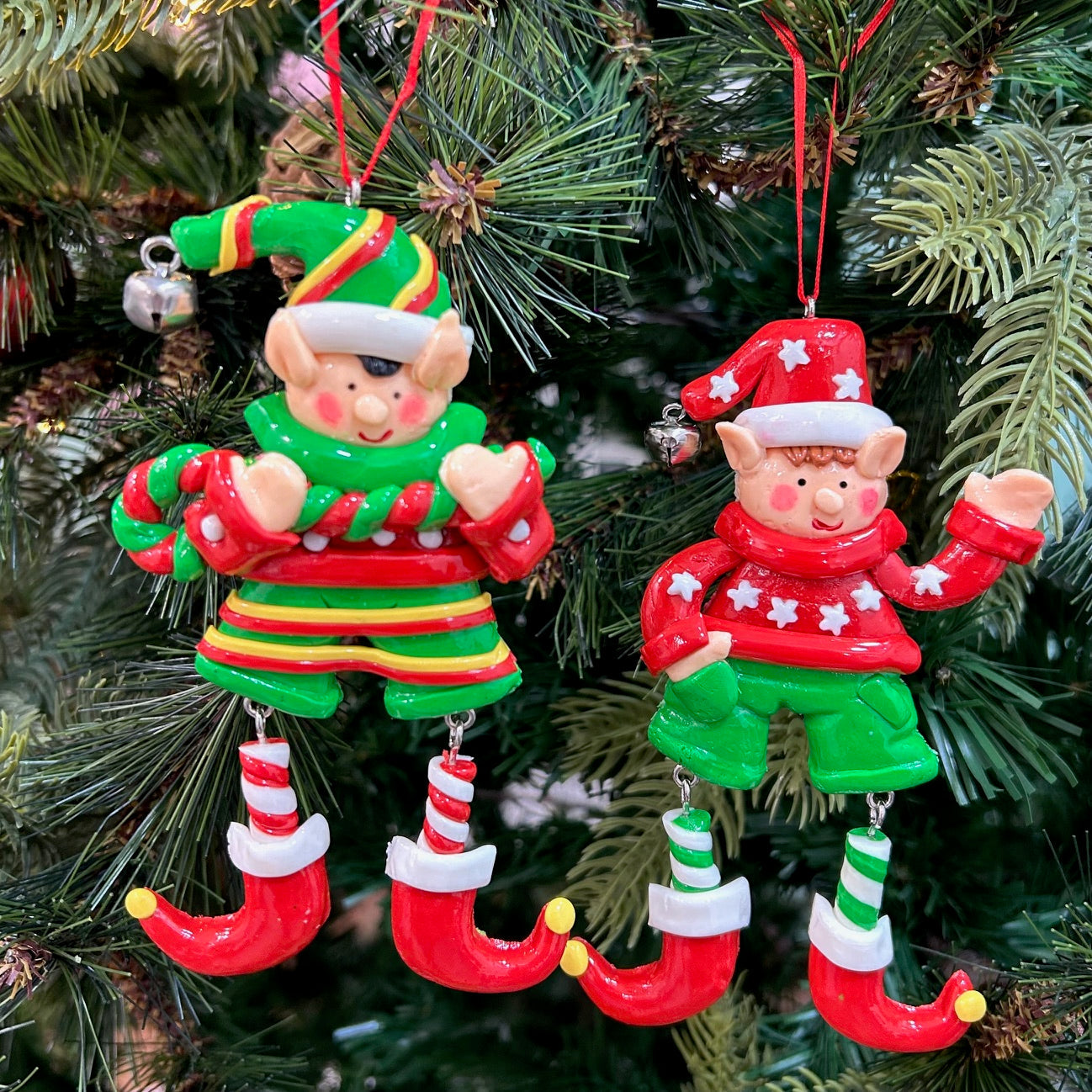 Elves With Dangling Legs Ornament (Set of 2)