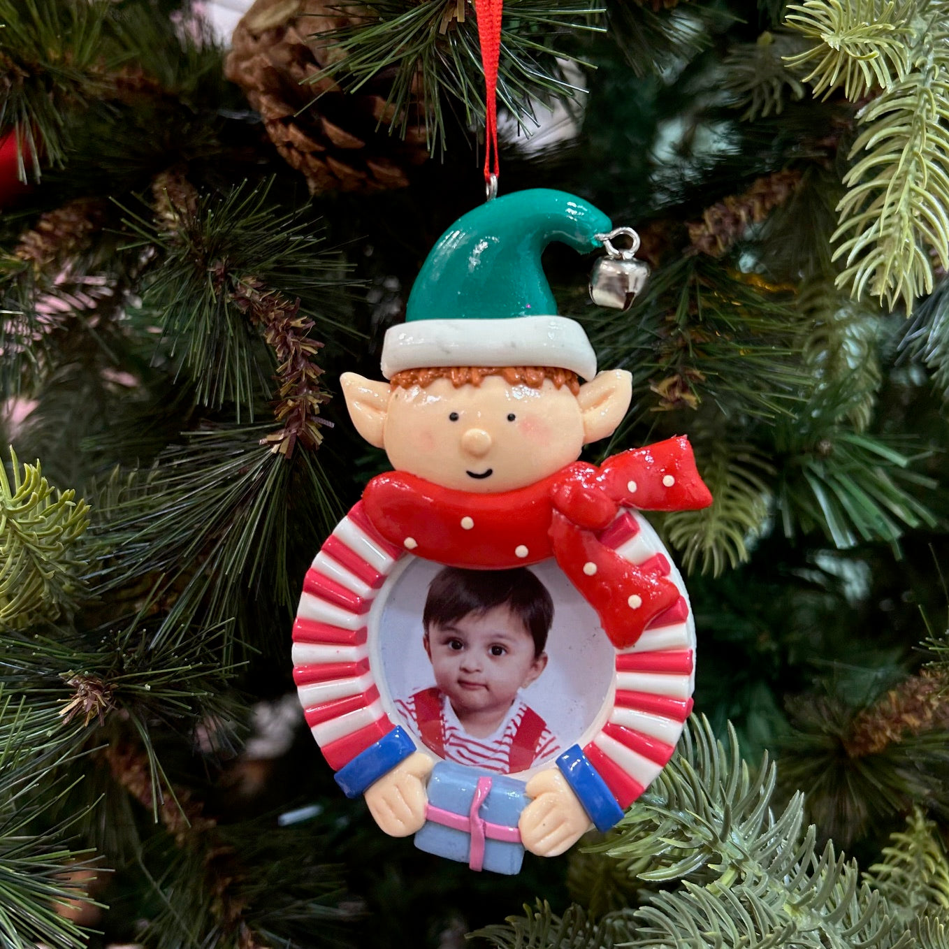 Jolly Elf Photoframe Ornaments (Set of 2)