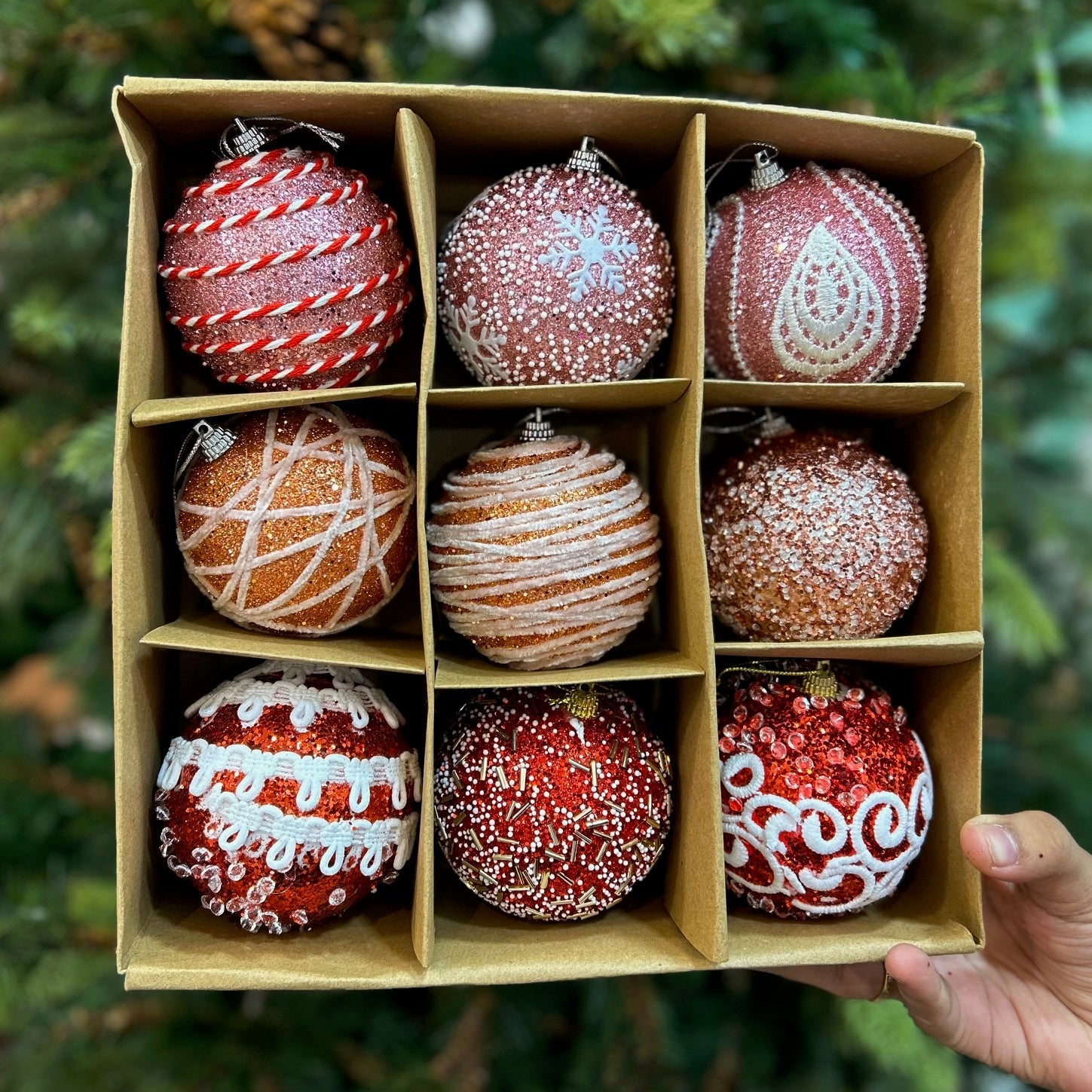 9PCs Shimmer / Embellished Baubles Set