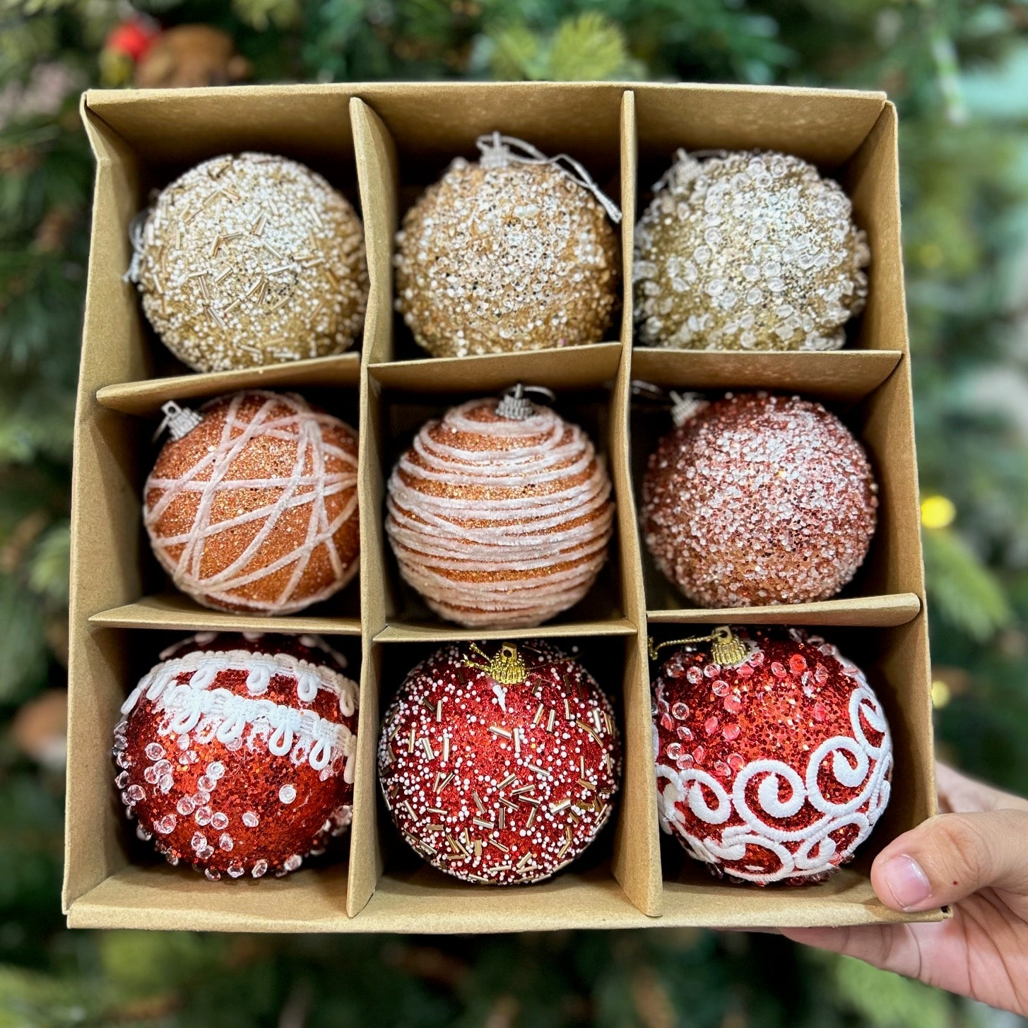 9PCs Shimmer / Embellished Baubles Set