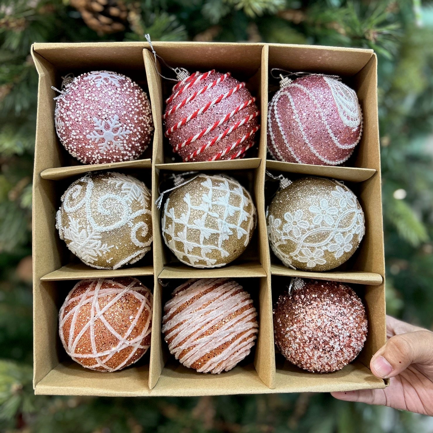 9PCs Shimmer / Embellished Baubles Set