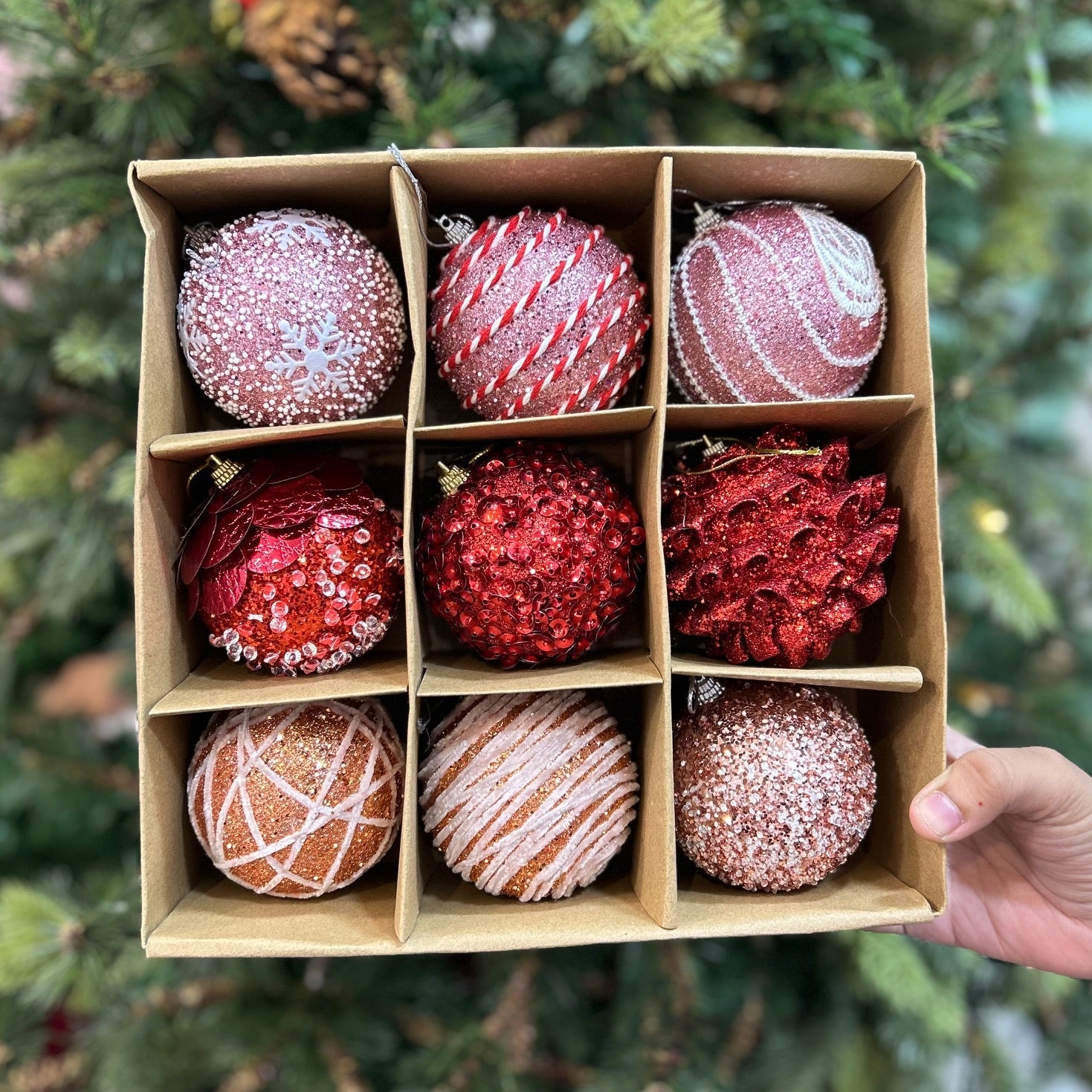 9PCs Shimmer / Embellished Baubles Set