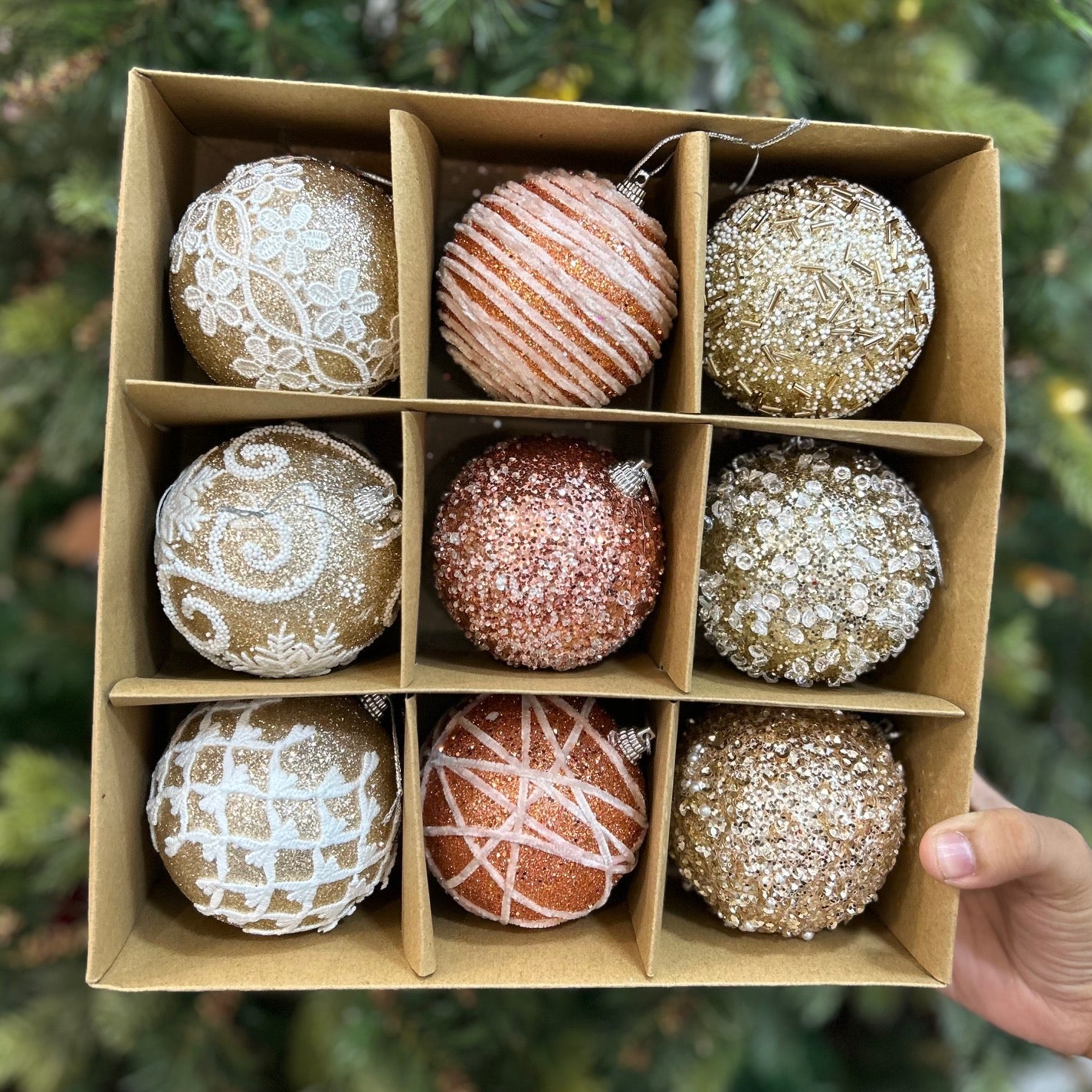 9PCs Shimmer / Embellished Baubles Set