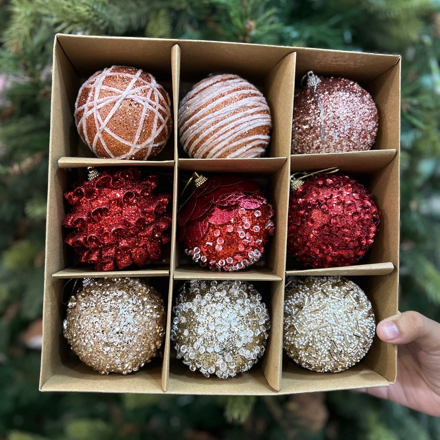 9PCs Shimmer / Embellished Baubles Set