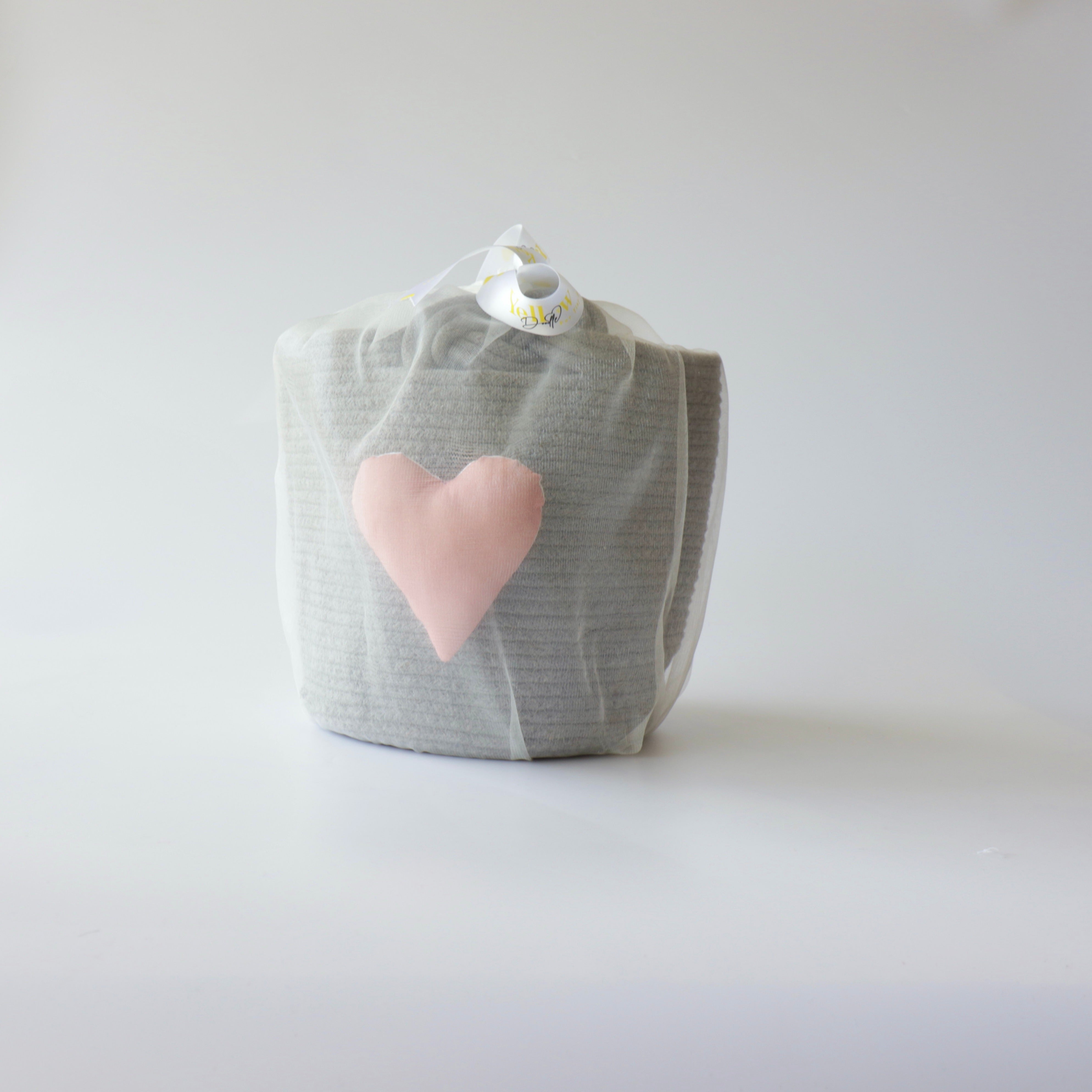 Multipurpose Storage Knotted Basket - Grey (Pink Heart)