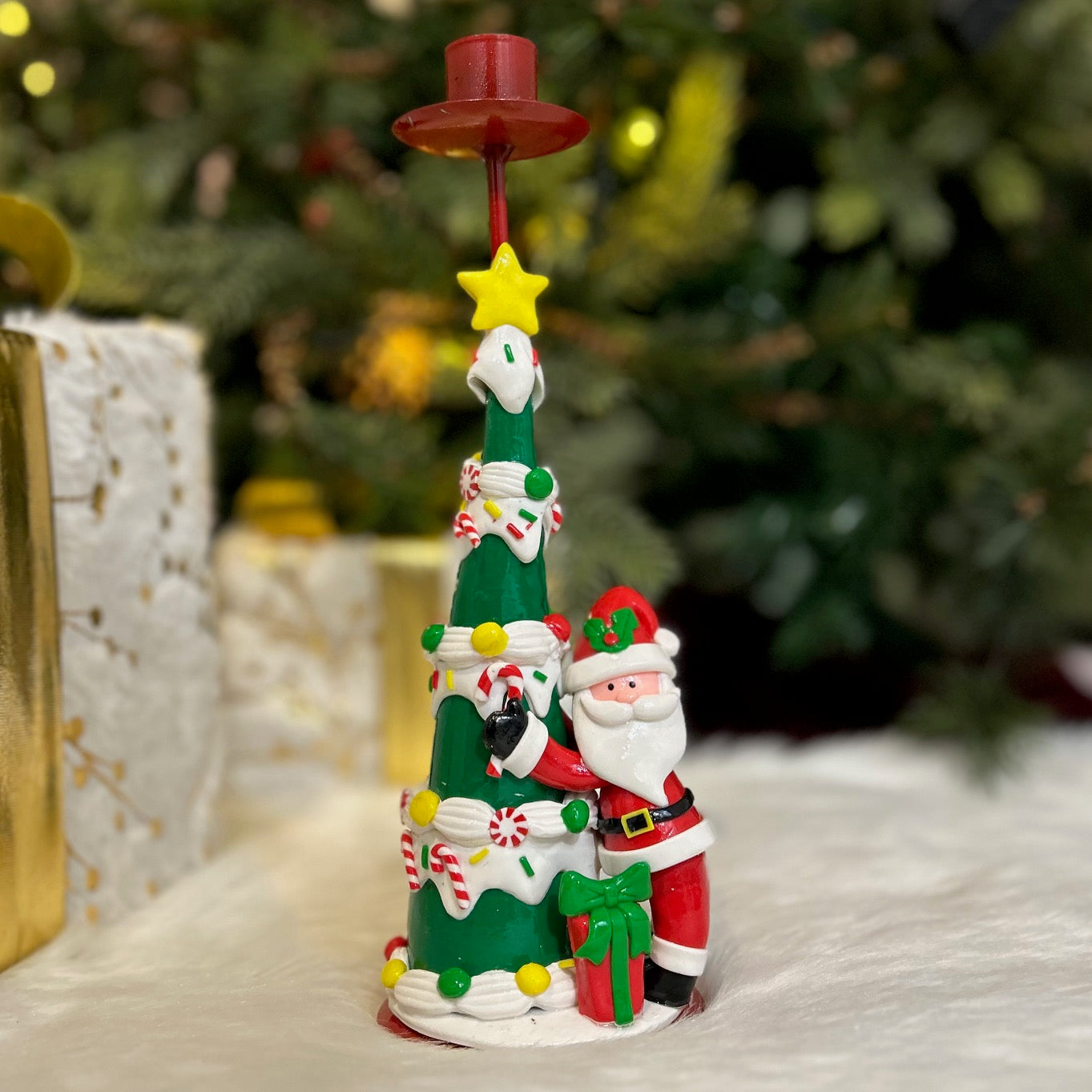 Festive Christmas Tree Candle Stand (Santa)