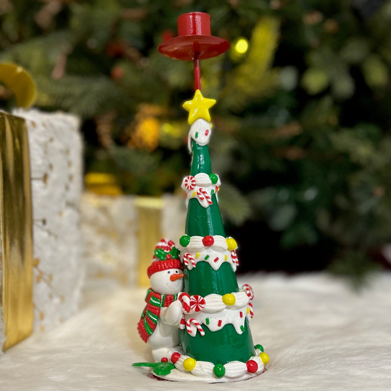 Festive Christmas Tree Candle Stand (Snowman)