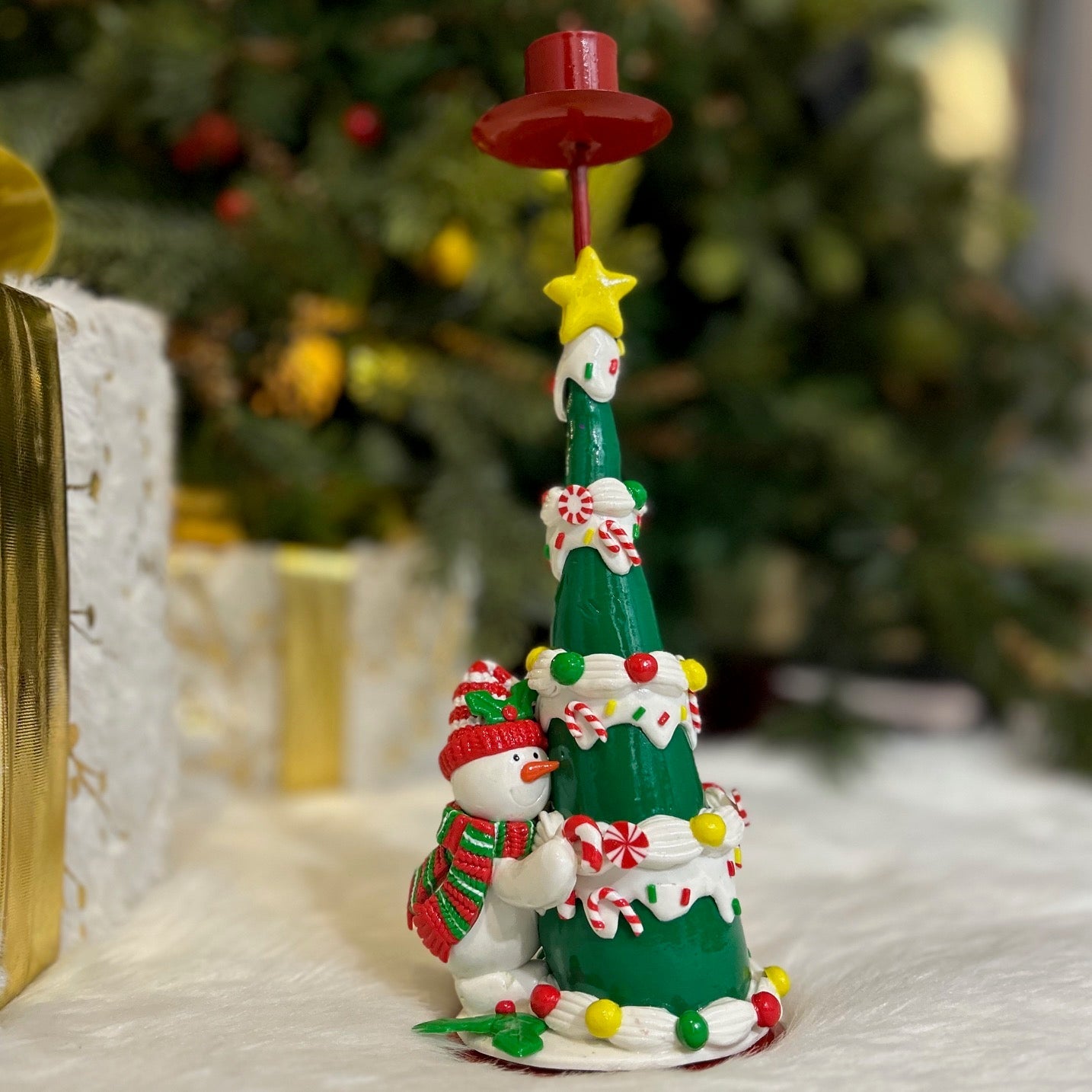 Festive Christmas Tree Candle Stand (Snowman)