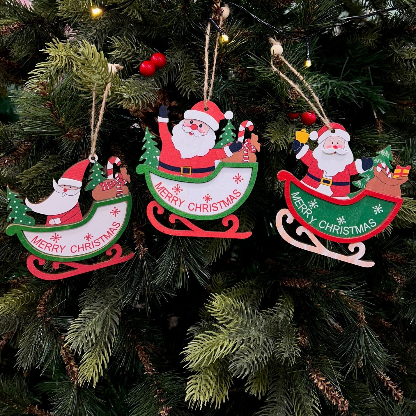 Wooden Sleigh Ornaments (Set of 6)