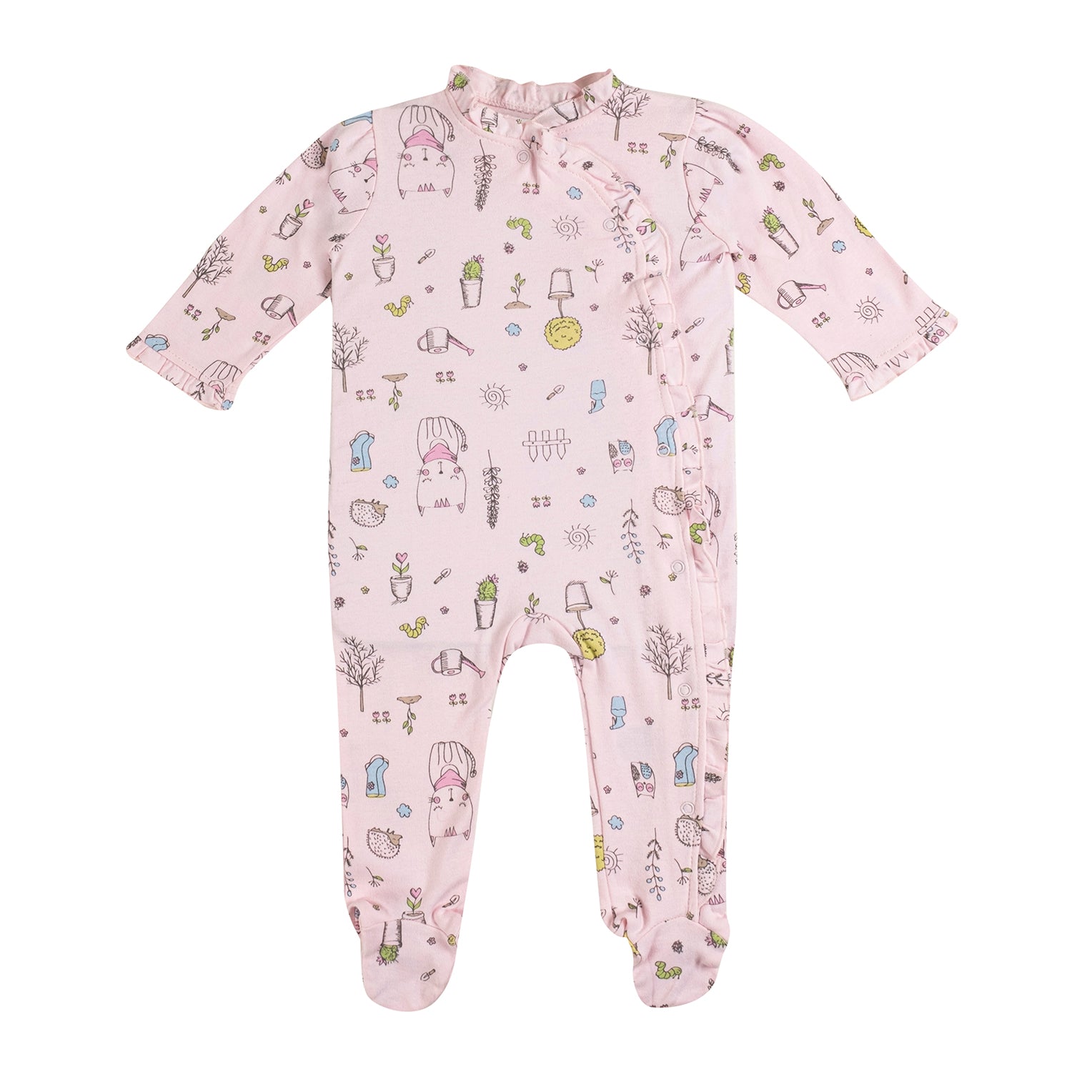 Baby Moo Floral Kitty Gift Set 6 Piece With Bodysuits, Pyjama, Cap, Bib And Socks - Pink