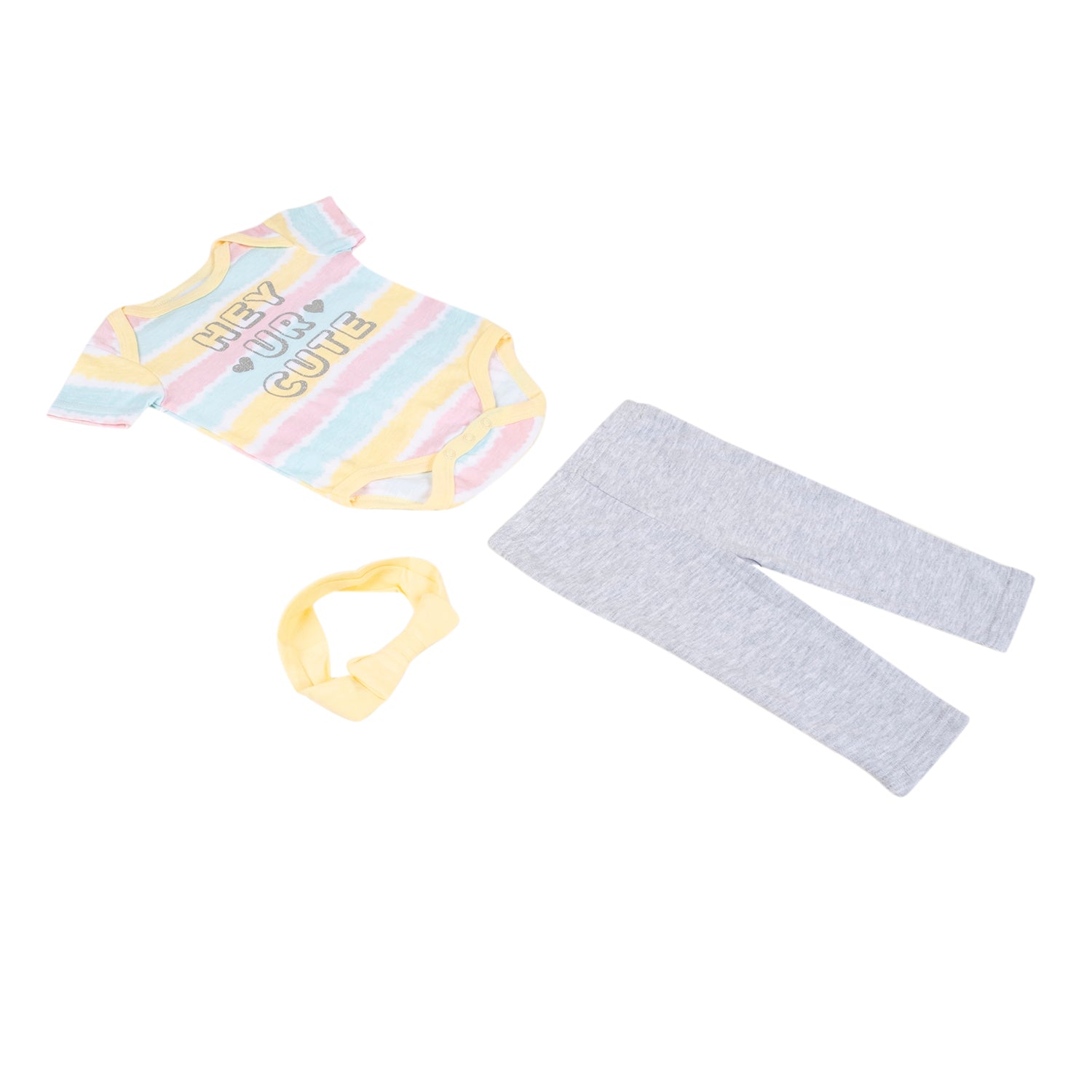 Baby Moo Hey Cutie Gift Set 3 Piece With Bodysuit, Leggings And Headband - Yellow, Grey